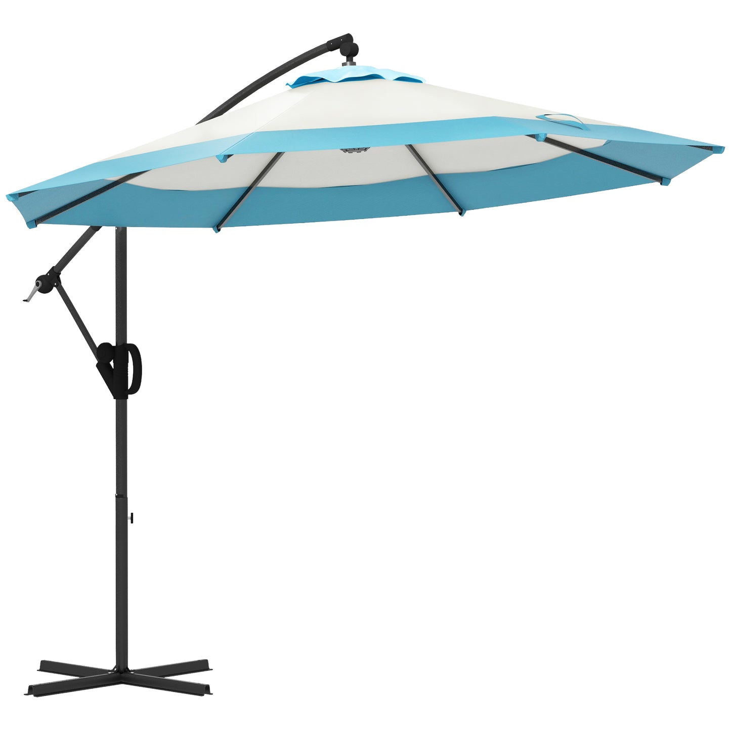 Outsunny 10 FT Cantilever Umbrella, Round Hanging Offset Umbrella with Crank, Tilt and Cross Base for Garden, Backyard, Blue