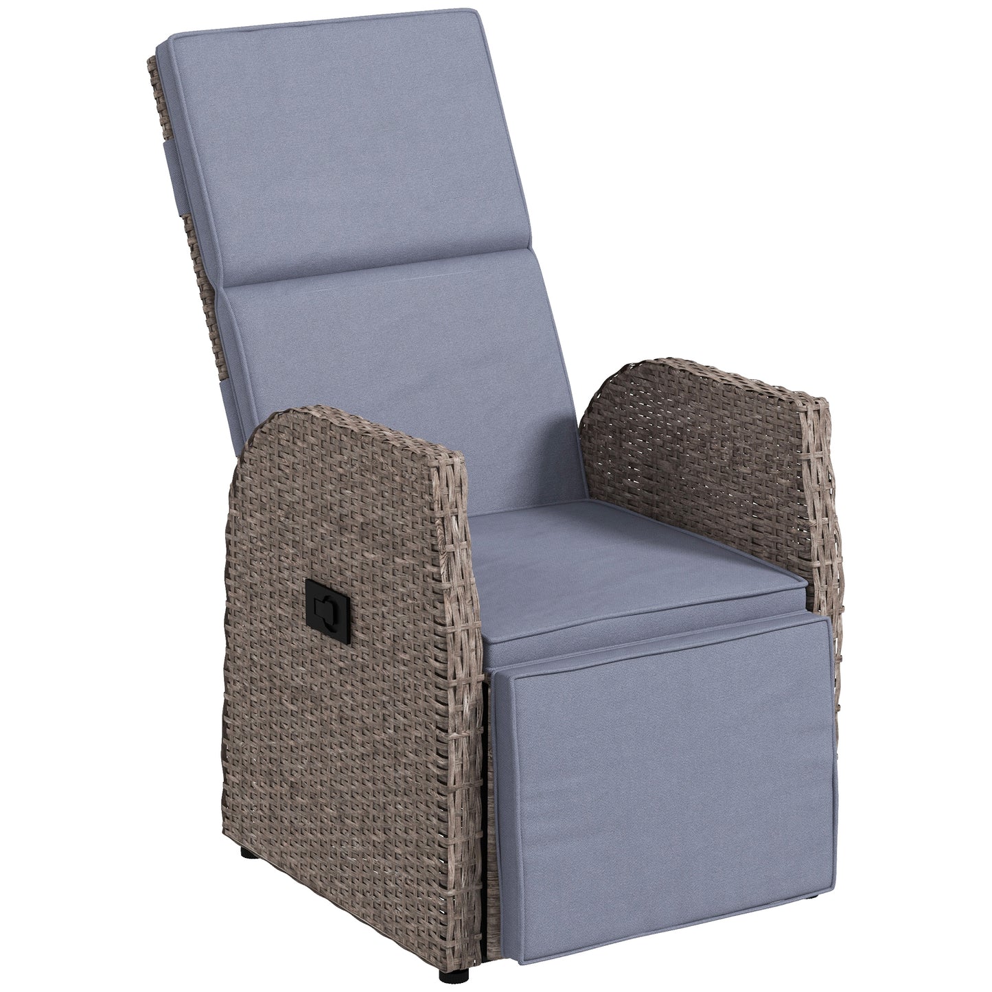 Outdoor Recliner Chair with Adjustable Backrest & Footrest, Cushion, Side Tray, Grey