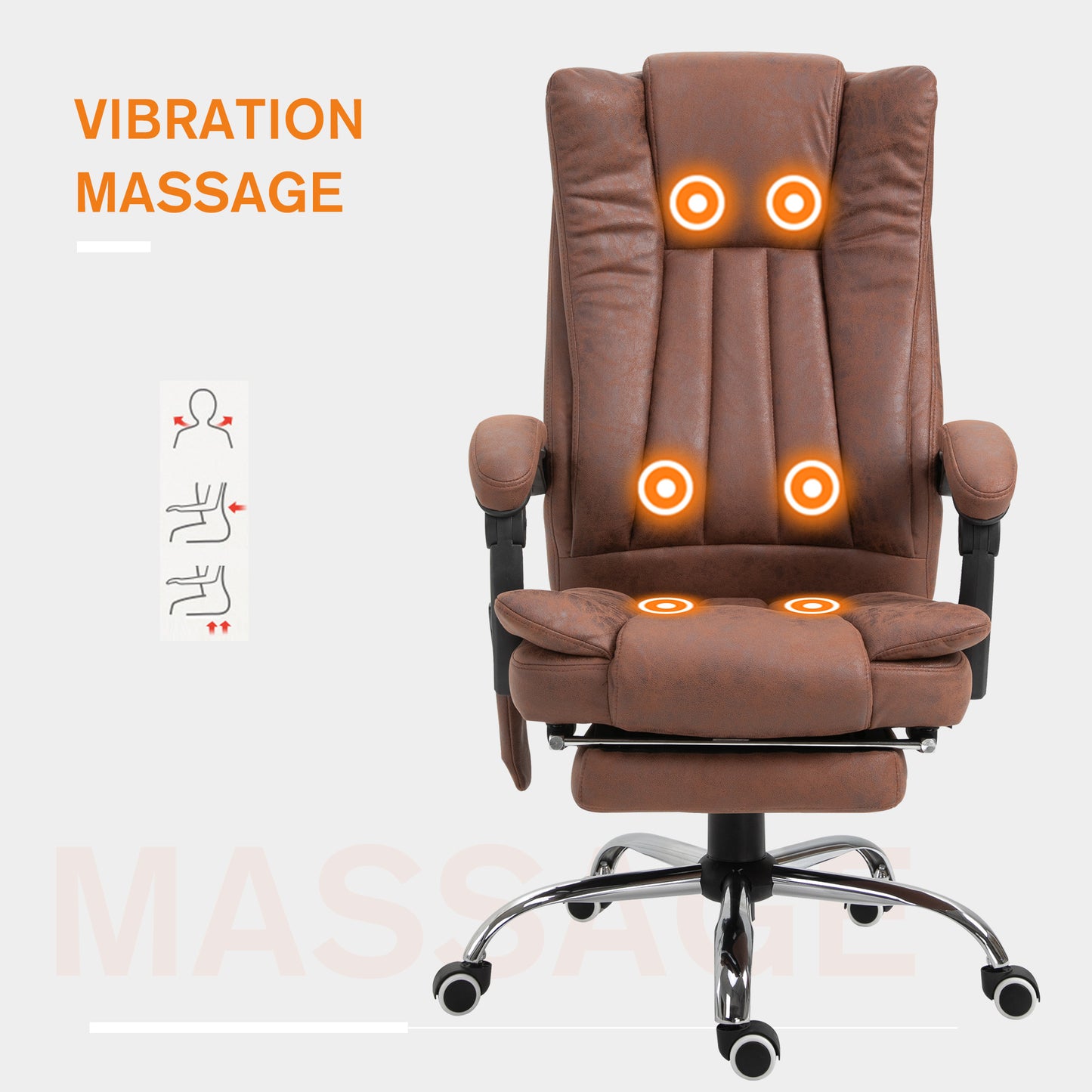 Office Chair 6-point Vibration Massage Chair Micro Fiber Recliner with Retractable Footrest Brown