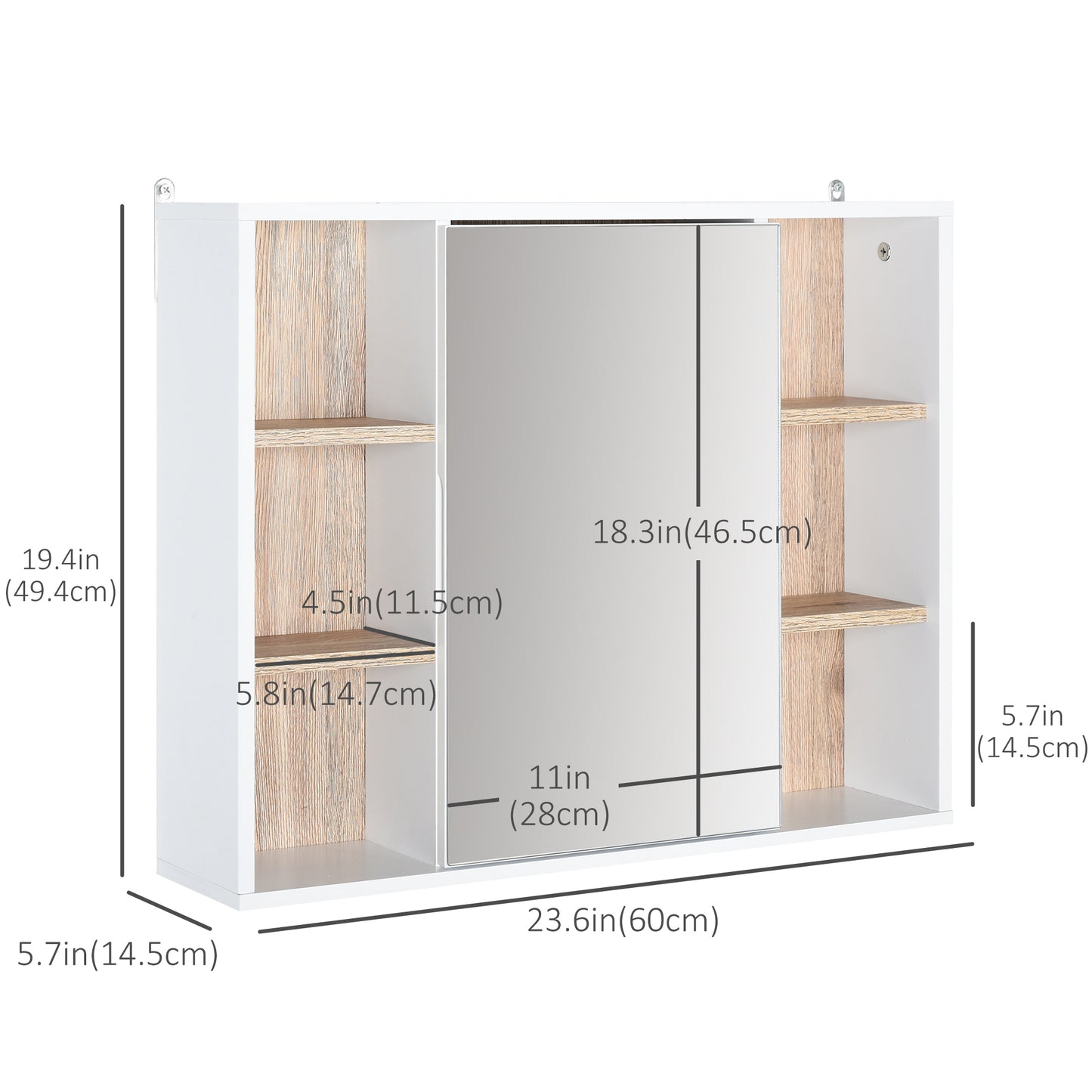 Wall-Mounted Bathroom Medicine Cabinet with Mirror, Over Toilet Bathroom Vanity Cabinet White & Oak