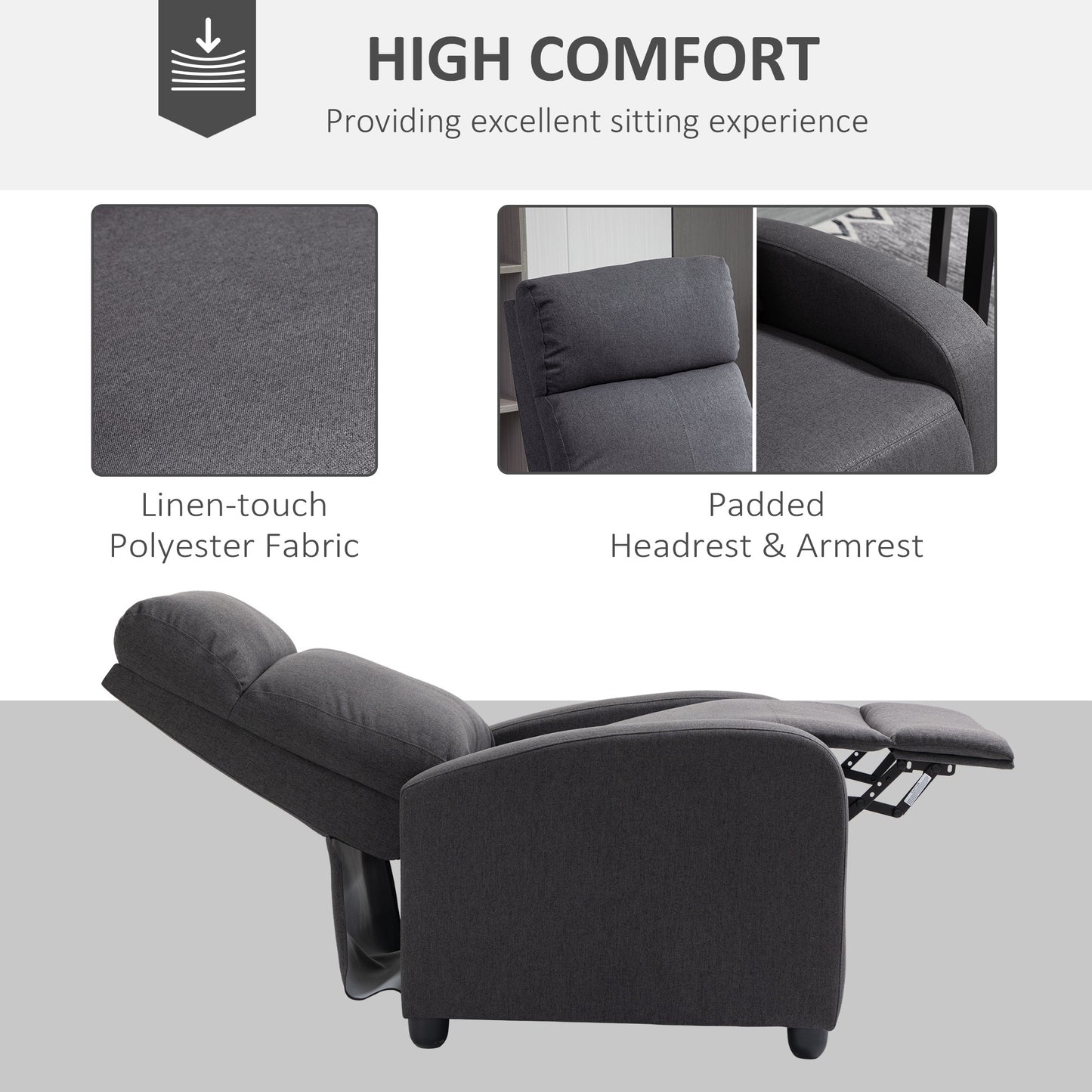 Fabric Recliner Chair Manual Home Theater Seating Single Reclining Sofa Chair with Padded Seat for Living Room, Dark Grey