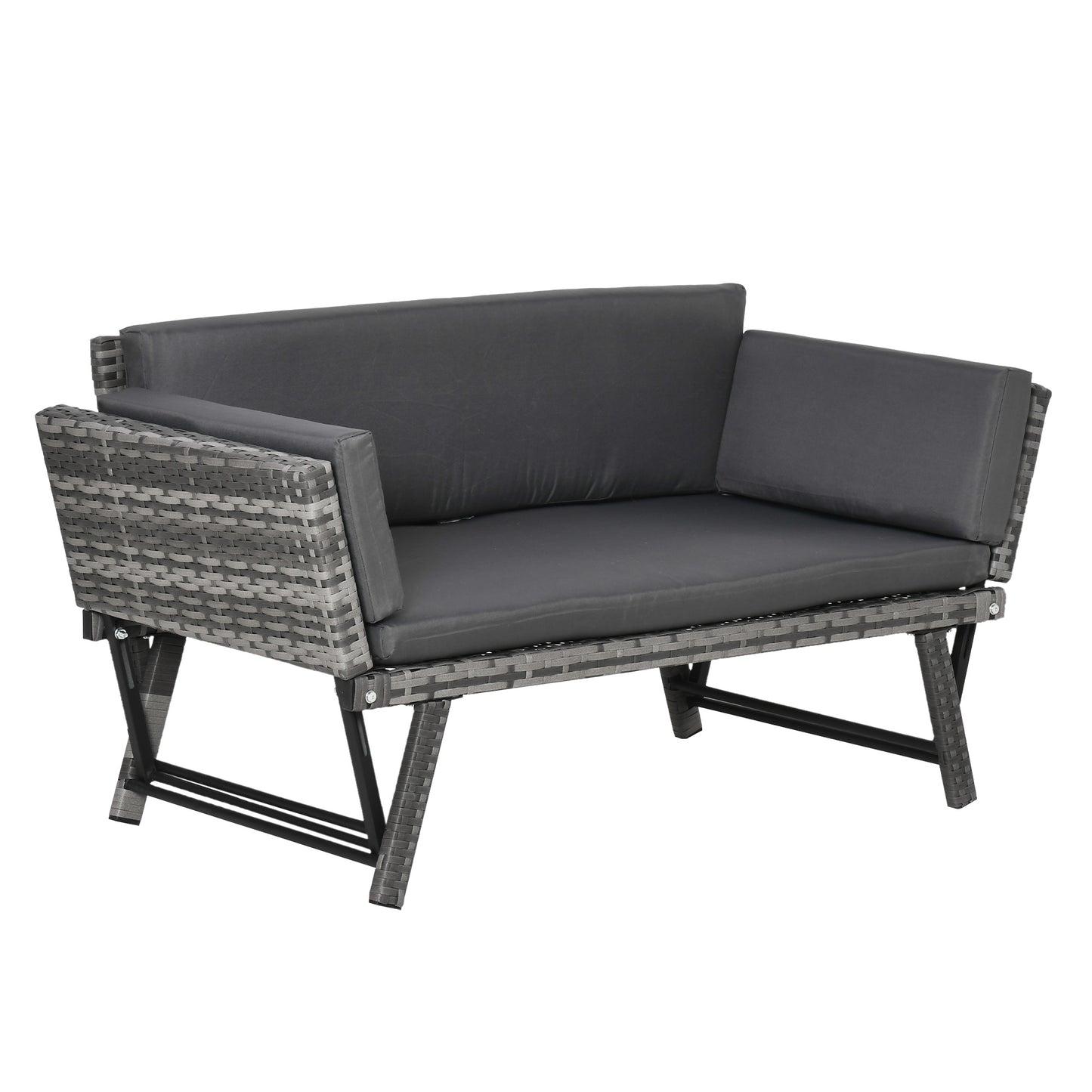 Outsunny Convertible Wicker Loveseat Grey Patio Chaise Lounge