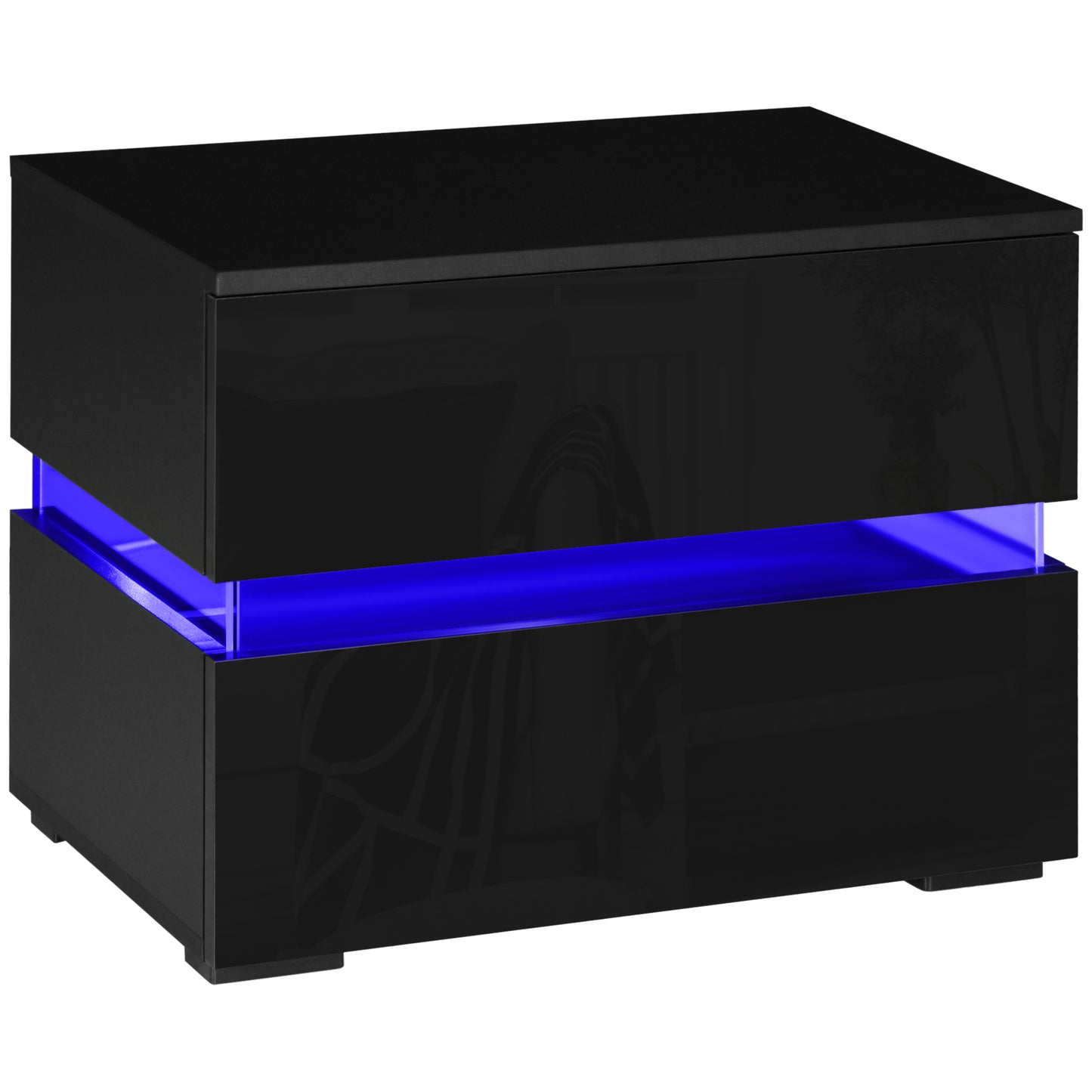 Modern Nightstand, Bedside Table with 2 High Gloss Drawers, USB Powered RGB LED Lights, Remote , Black