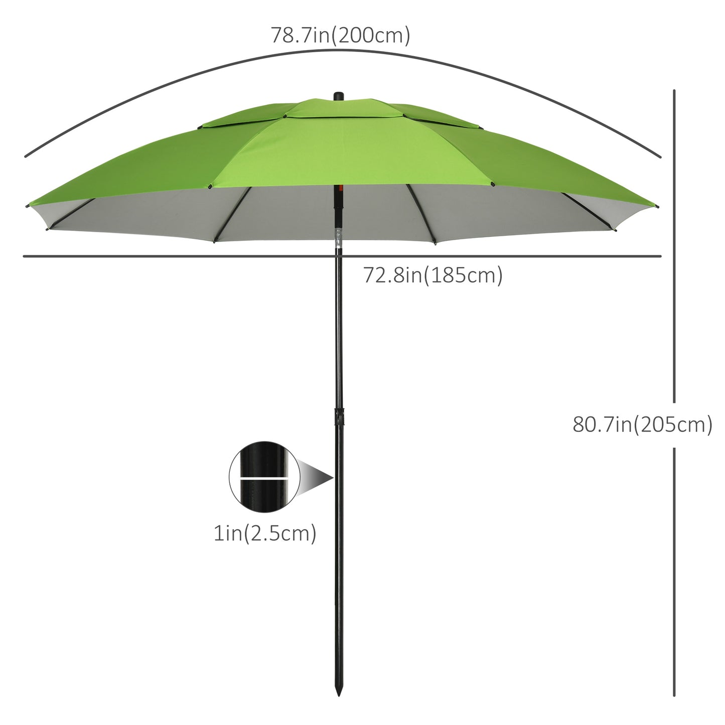 6.6ft Arced Beach Umbrella Angle Adjustable Patio Umbrella w/ Steel Frame, Carry Bag, UV30+ Outdoor Umbrella, Green