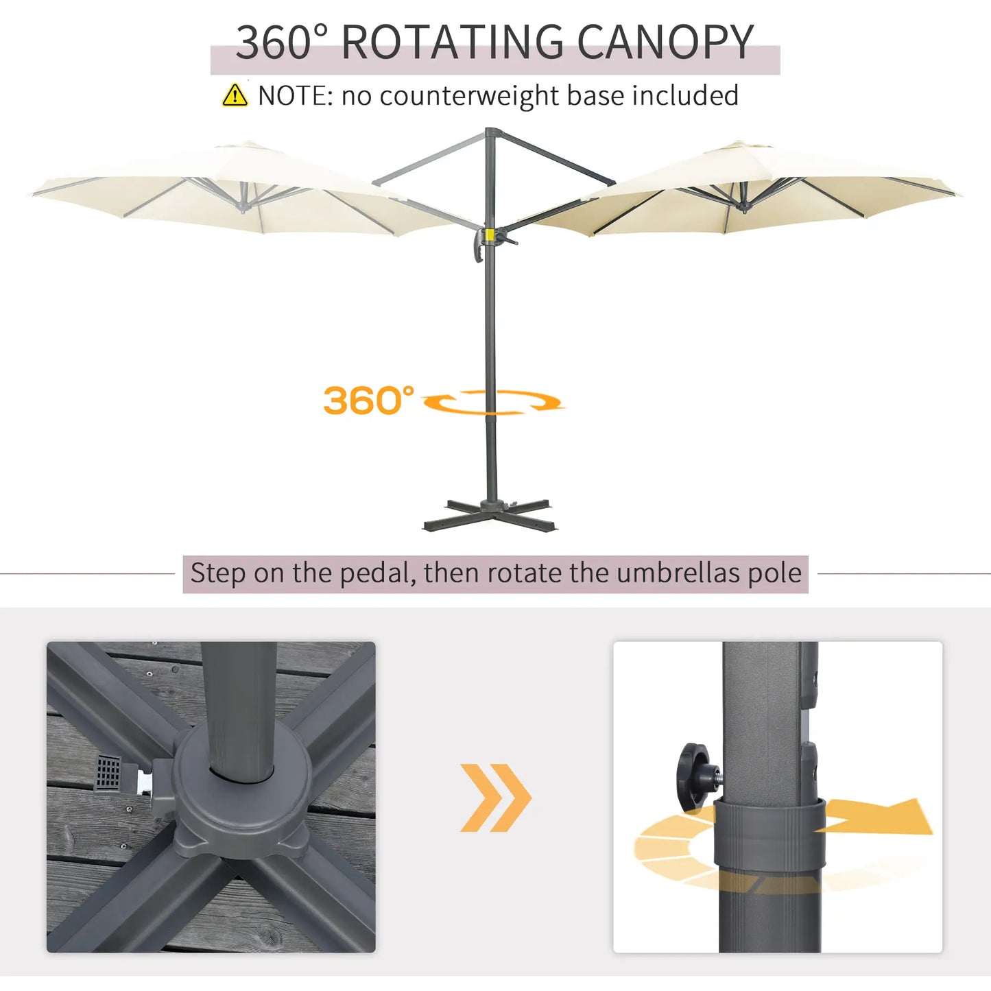 9.6' Cantilever Patio Umbrella Outdoor Hanging Offset Umbrella with Cross Base 360° Rotation Aluminum Poles in Cream White