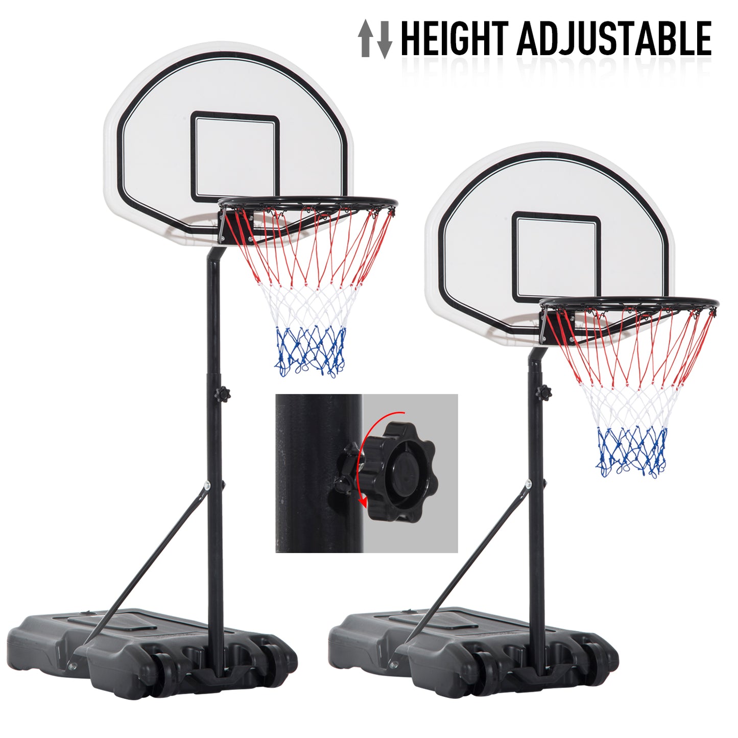 51"-64" Height Adjustable Basketball System Poolside Hoop Stand Portable with Wheels