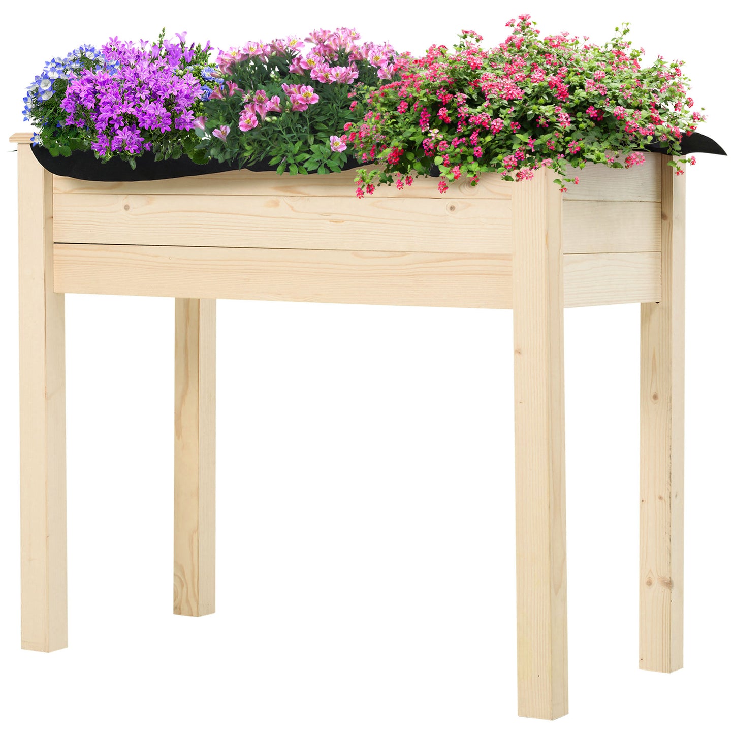 34''x18''x30'' Elevated Planter Box with Legs Wooden Patio Raised Garden Bed Outdoor Flower Stand Yard Natural Plant Table Raised Flower Planter w/ Inner Bag