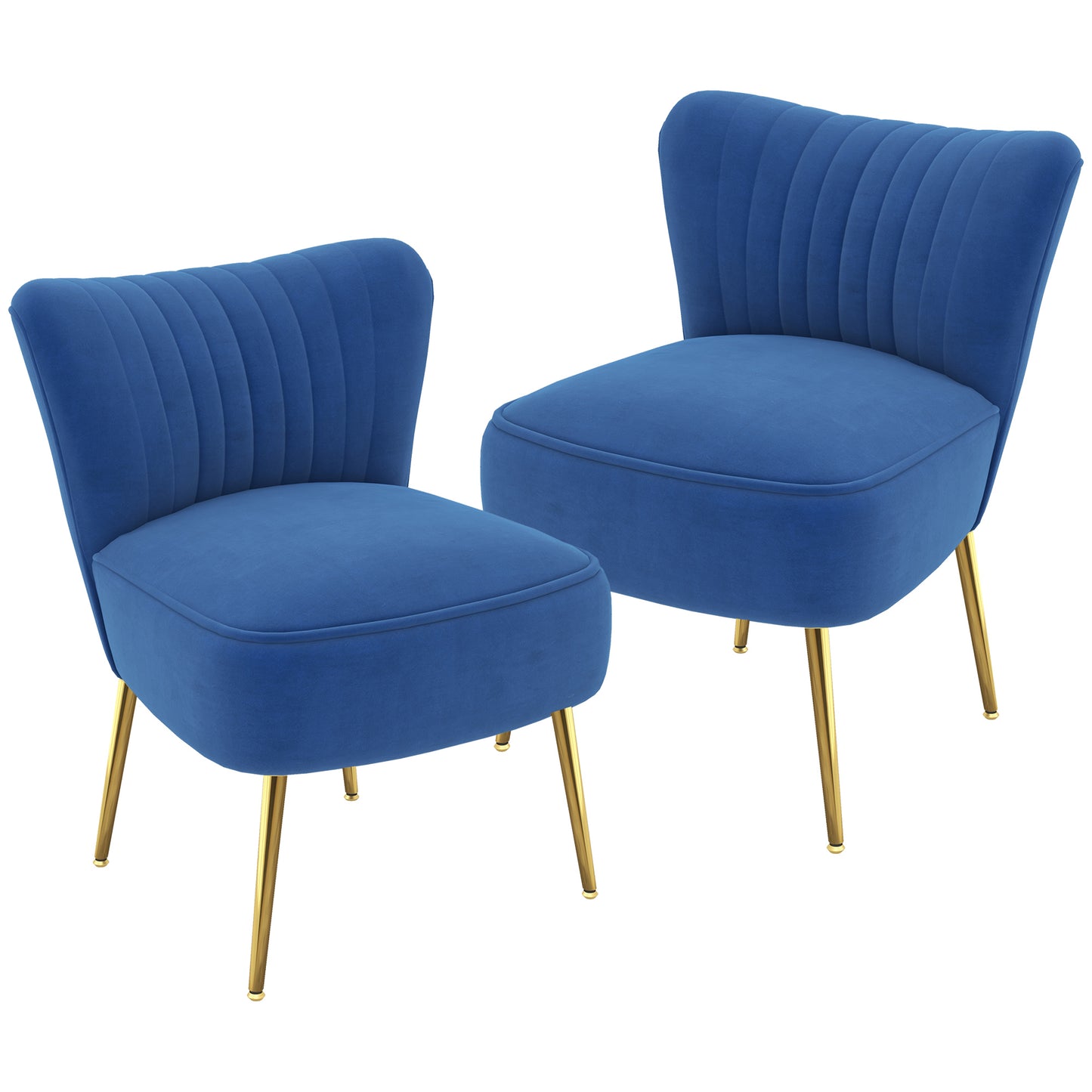 Velvet Lounge Chairs Set of 2, Modern Accent Chairs with Gold Steel Legs and Tufting Backrest, Dark Blue