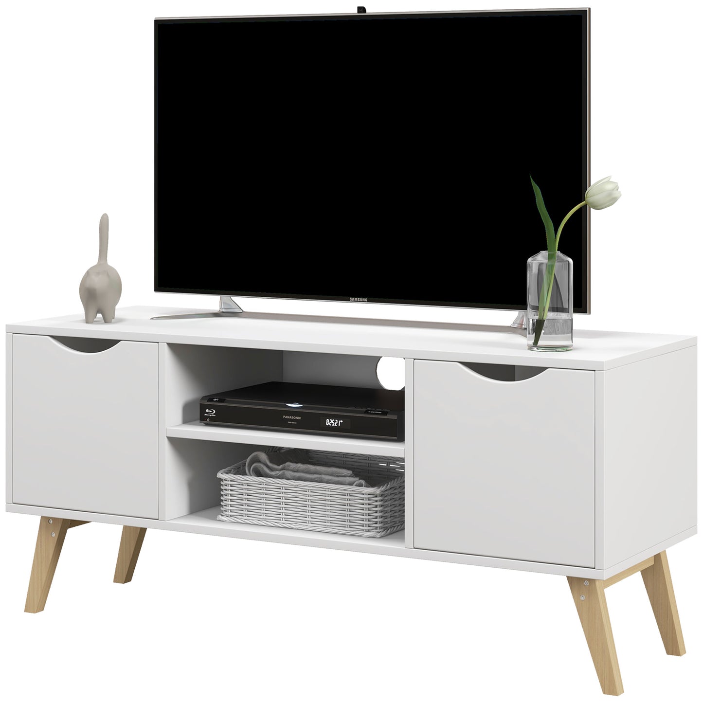 TV Stand with 2 Storage Cabinet Stand for TV's up to 50" in White