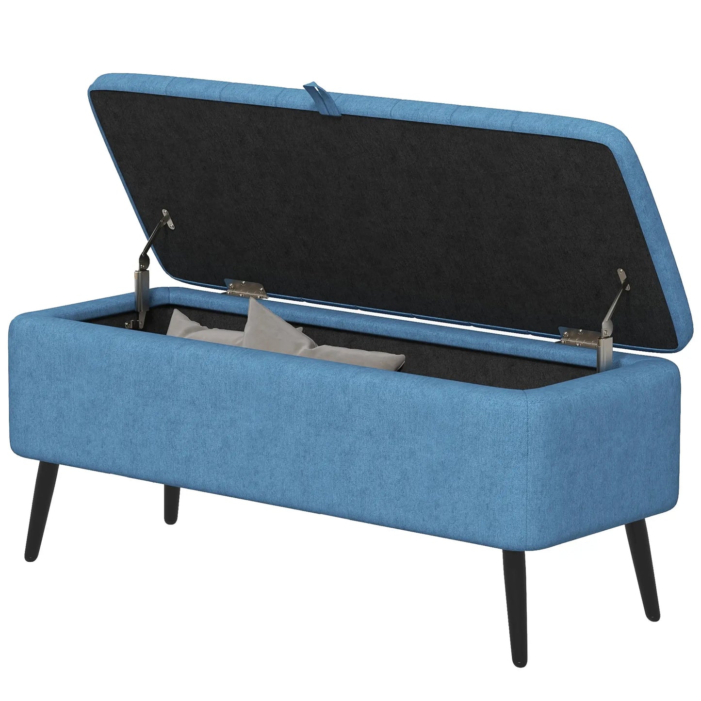 40" Ottoman Bench with Storage, Linen Upholstered with Steel Legs for Living Room, Bedroom in Blue