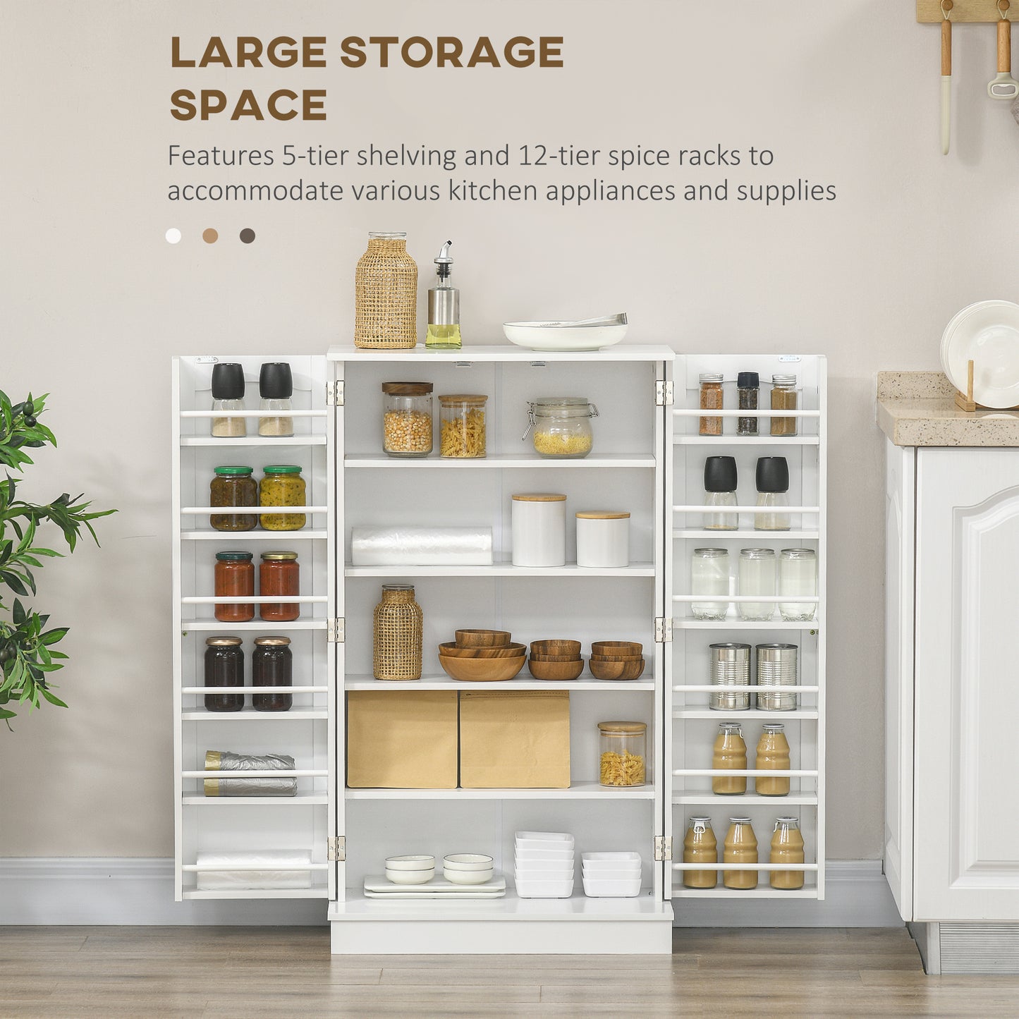 41" Storage Cabinet, 2-Door Kitchen Pantry Cabinet with 5-tier Shelving, 12 Spice Racks and Adjustable Shelves