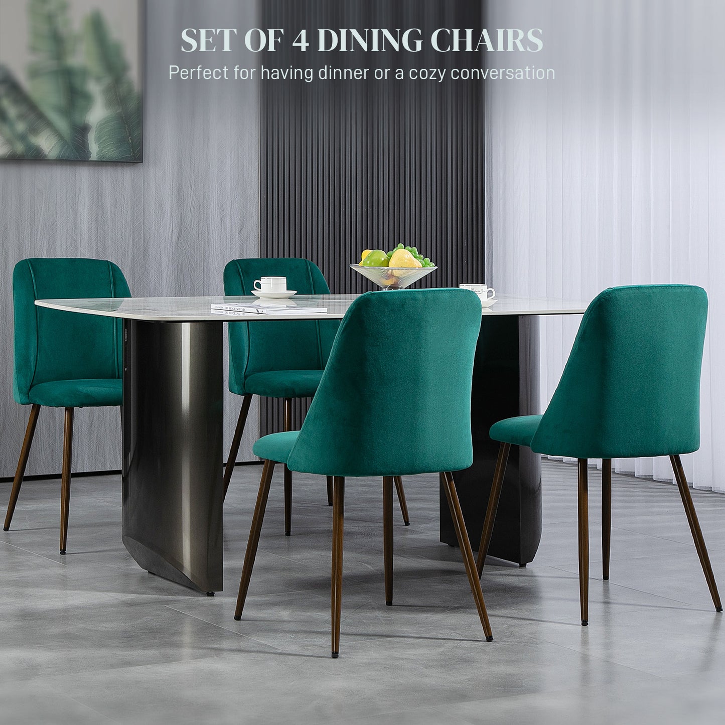 Green Velvet Upholstered Dining Chairs Set of 4, Velvet Accent Chair with Back and Wood-grain Steel Leg