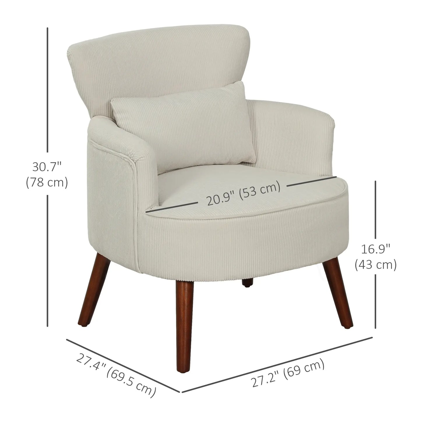 Modern Accent Chair with Solid Wood Legs and Lumbar Pillow for, Cream White