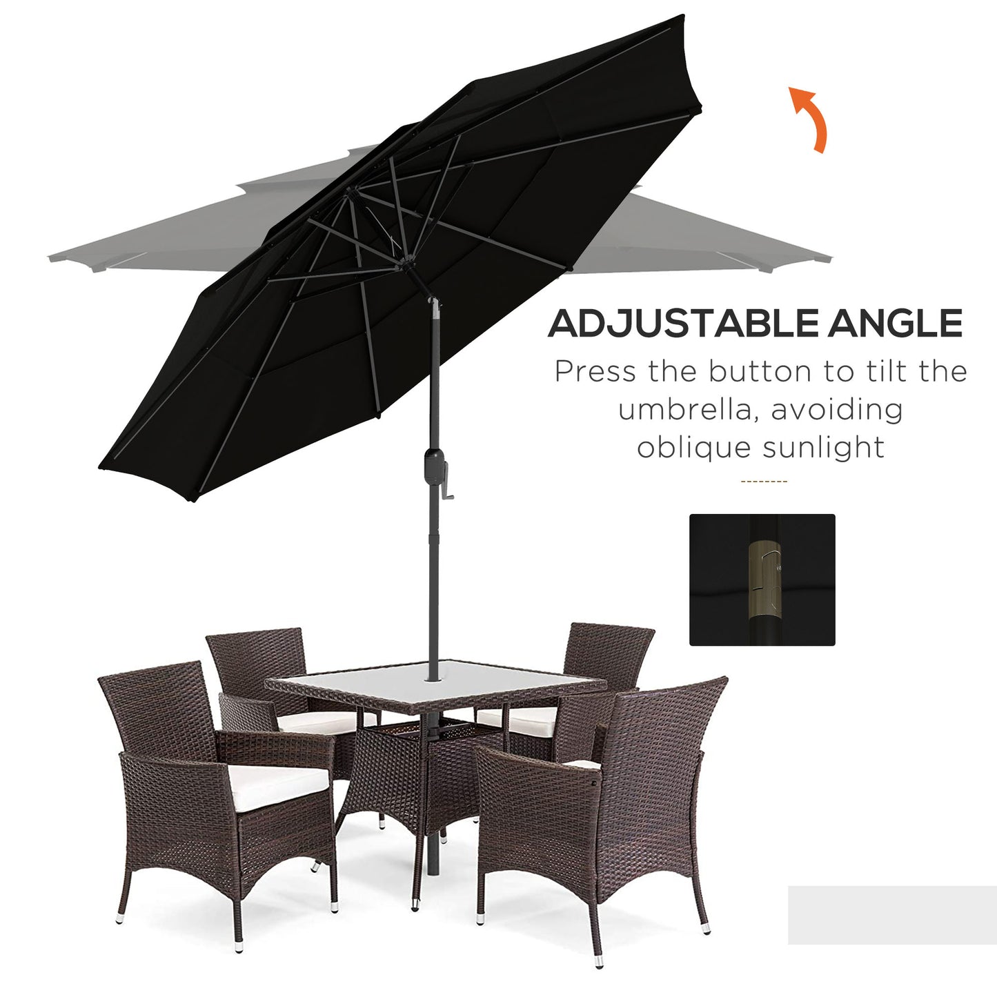 9FT 3 Tiers Patio Umbrella Parasol with Crank, Push Button Tilt for Deck, Backyard and Lawn, Black