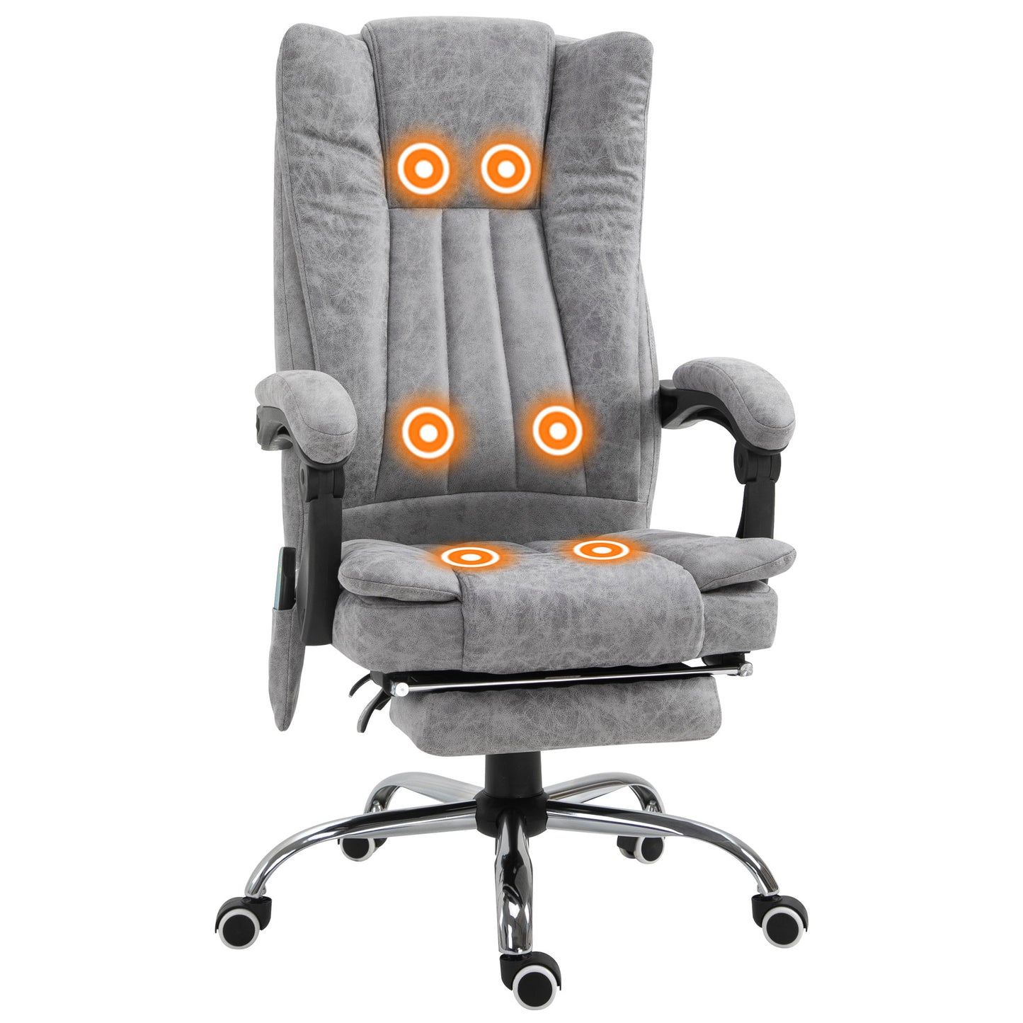 Office Chair 6-point Vibration Massage Chair Micro Fiber Recliner with Retractable Footrest Grey