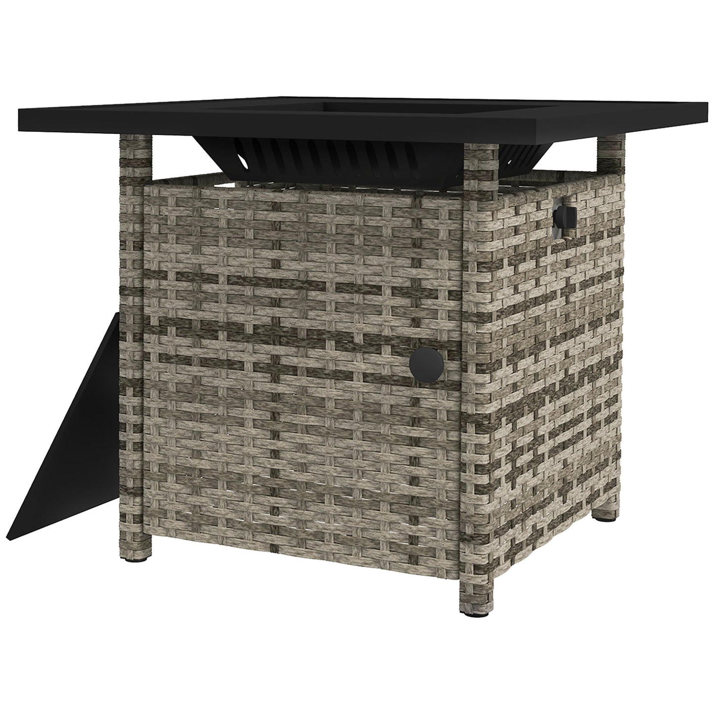 Outdoor PE Rattan Propane Fire Pit Table, 50,000 BTU Pulse-Ignition Wicker Fire Table with Glass Wind Guard, Mixed Grey