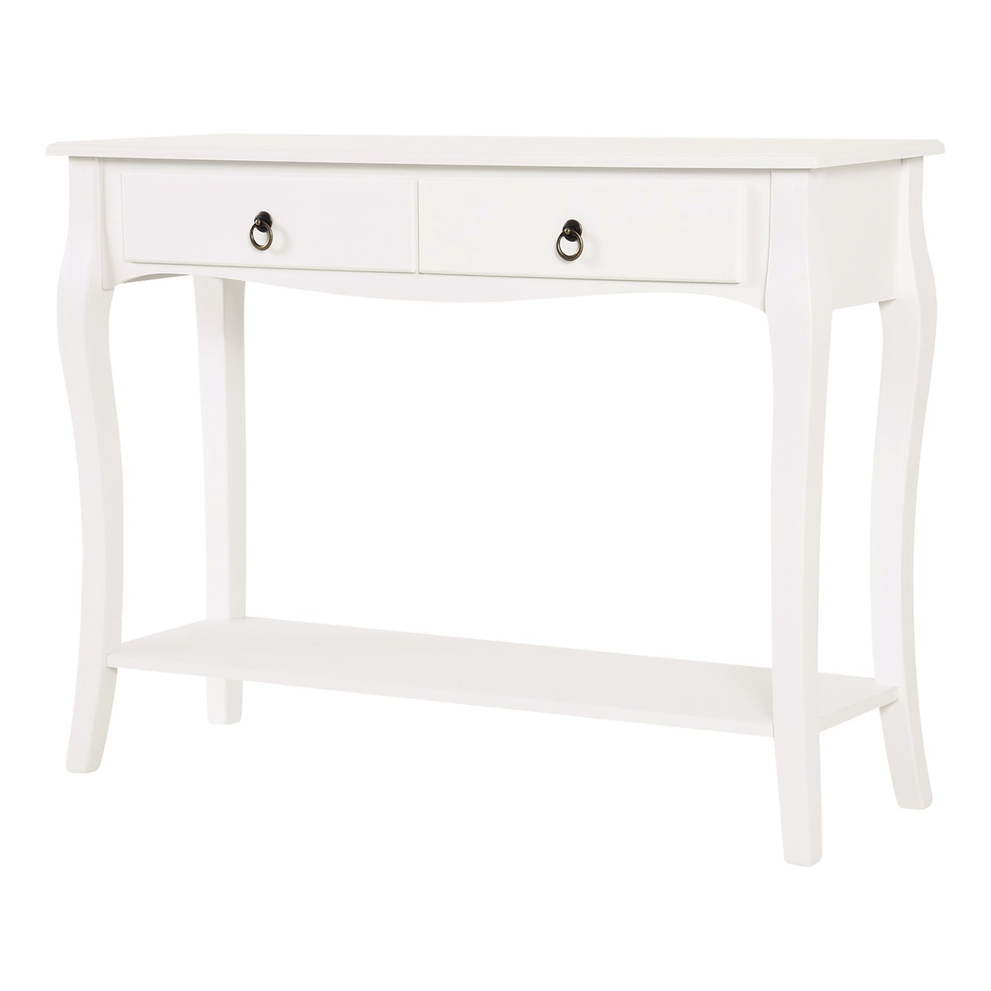 Modern Entryway Console Table with 2 Drawers and Bottom Shelf, in Ivory White