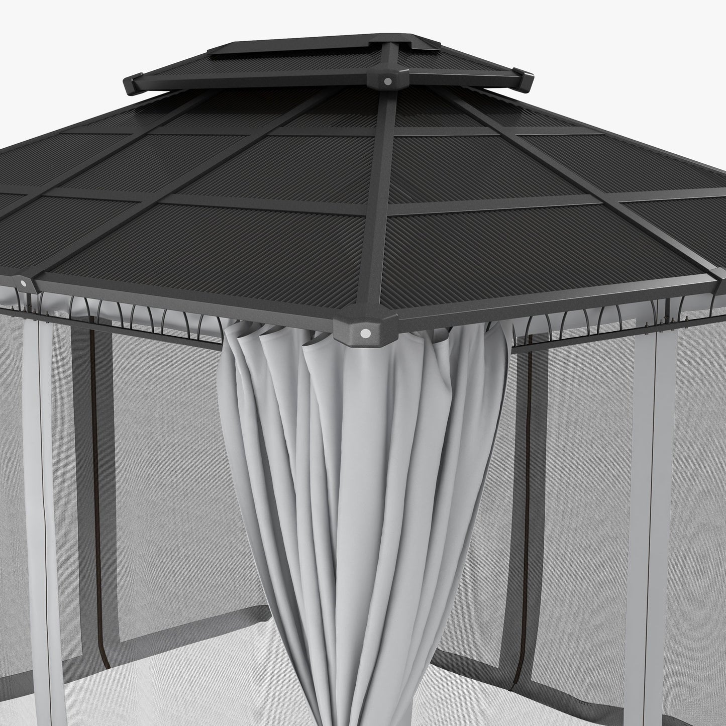 10' x 12' Outdoor Hardtop Gazebo Canopy w/ Double PC Roof, Steel Frame, Nettings, Curtains for Garden Lawn Deck, Grey