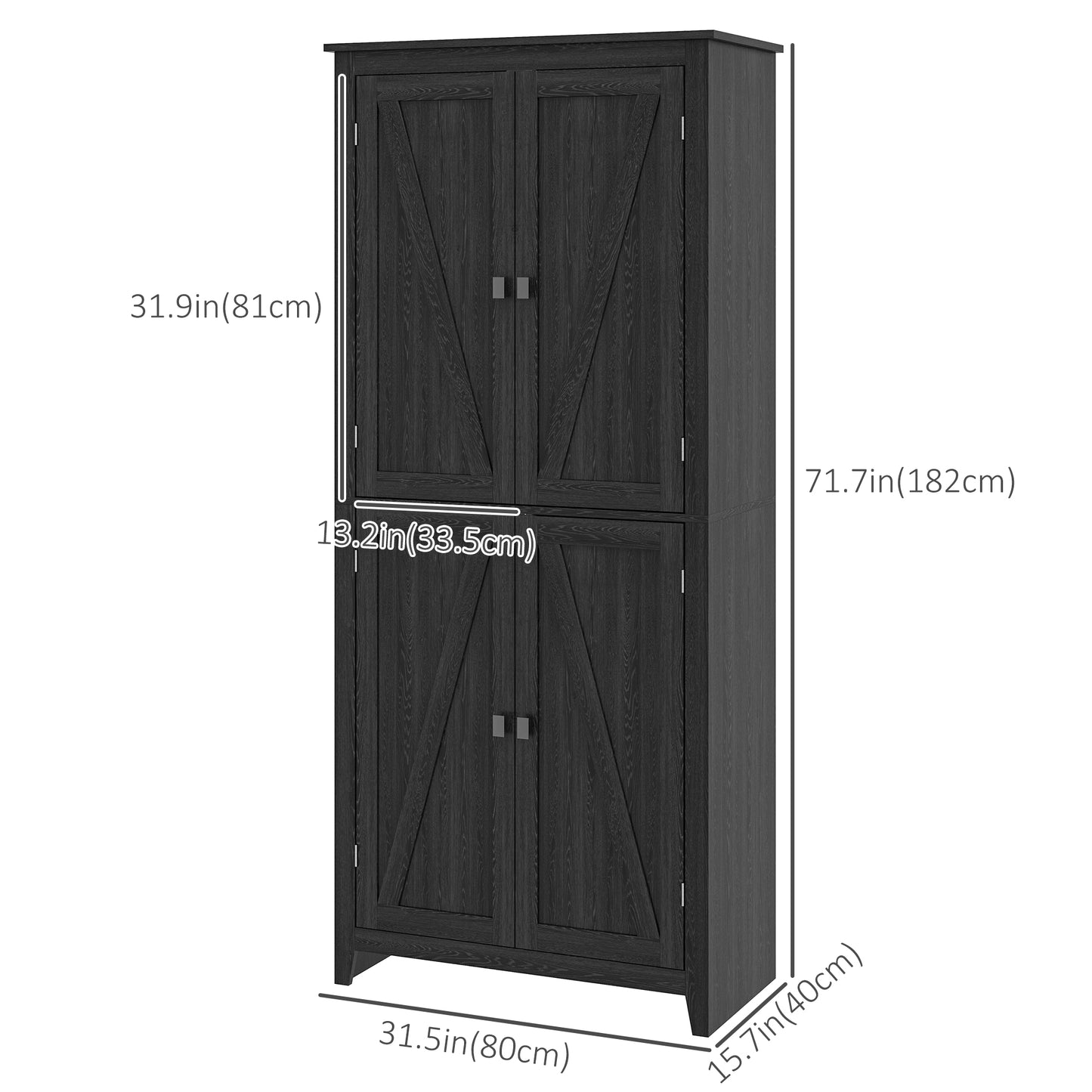 72" Freestanding Kitchen Pantry Cabinet with Doors and Shelves