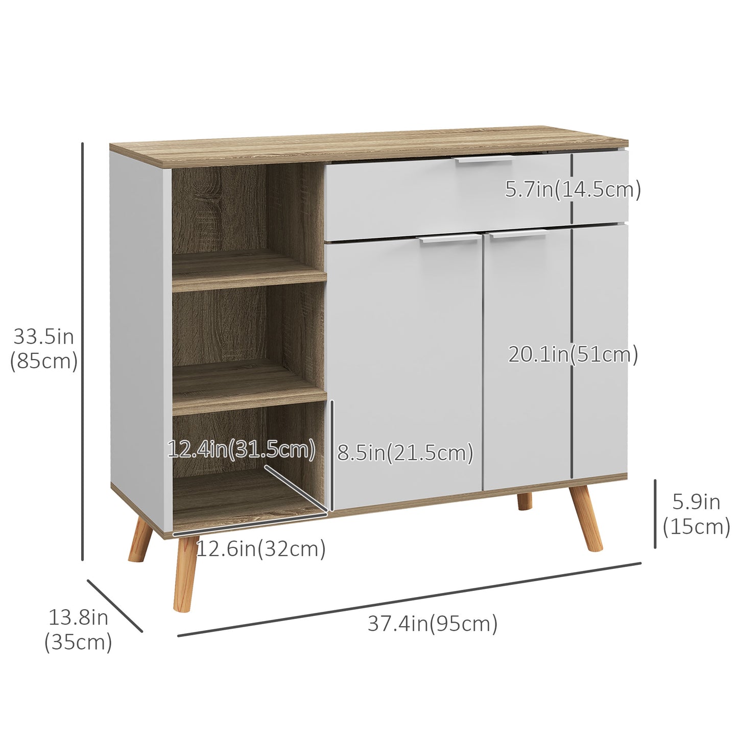 Modern Sideboard Cabinet, Freestanding, with 2 Doors, Drawer and Adjustable Shelves