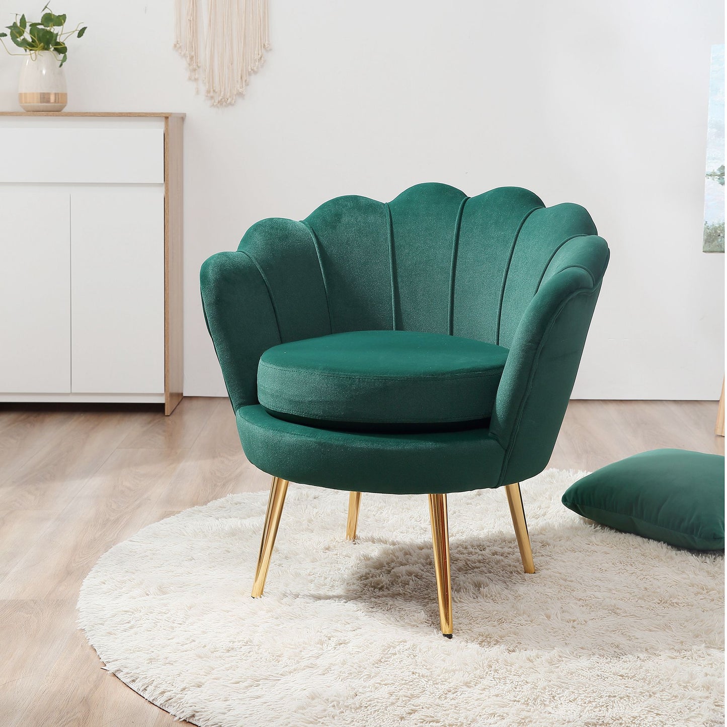 Modern Accent Chair, Velvet-Touch Fabric Leisure Chair with Gold Metal Legs, Dark Green