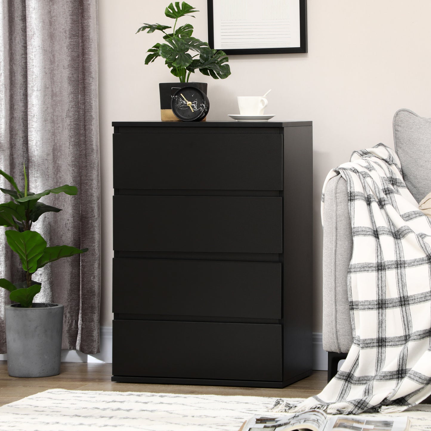 Chest of Drawer, 4 Drawers Storage Cabinet Freestanding Tower Unit for Bedroom Living Room, Black