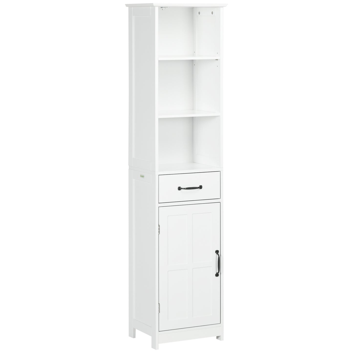 kleankin Modern Bathroom Cabinet, Narrow Bathroom Vanities with 3 Open Shelves, Drawer and Adjustable Shelf, White