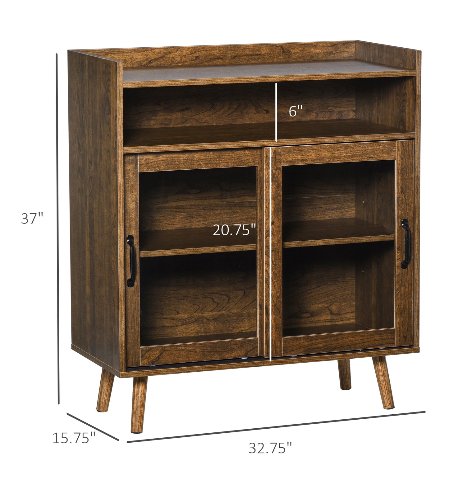 Kitchen Cabinet Storage Sideboard Server Console Buffet Table with Framed Glass Doors Brown