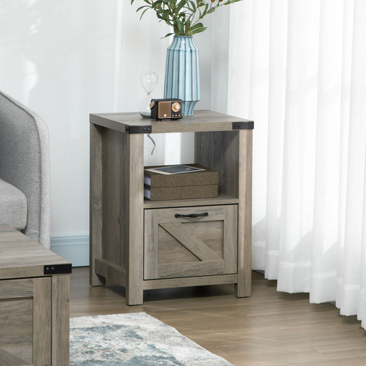 Industrial Side Table with Drawer and Open Shelf, Nightstand for Living Room or Bedroom