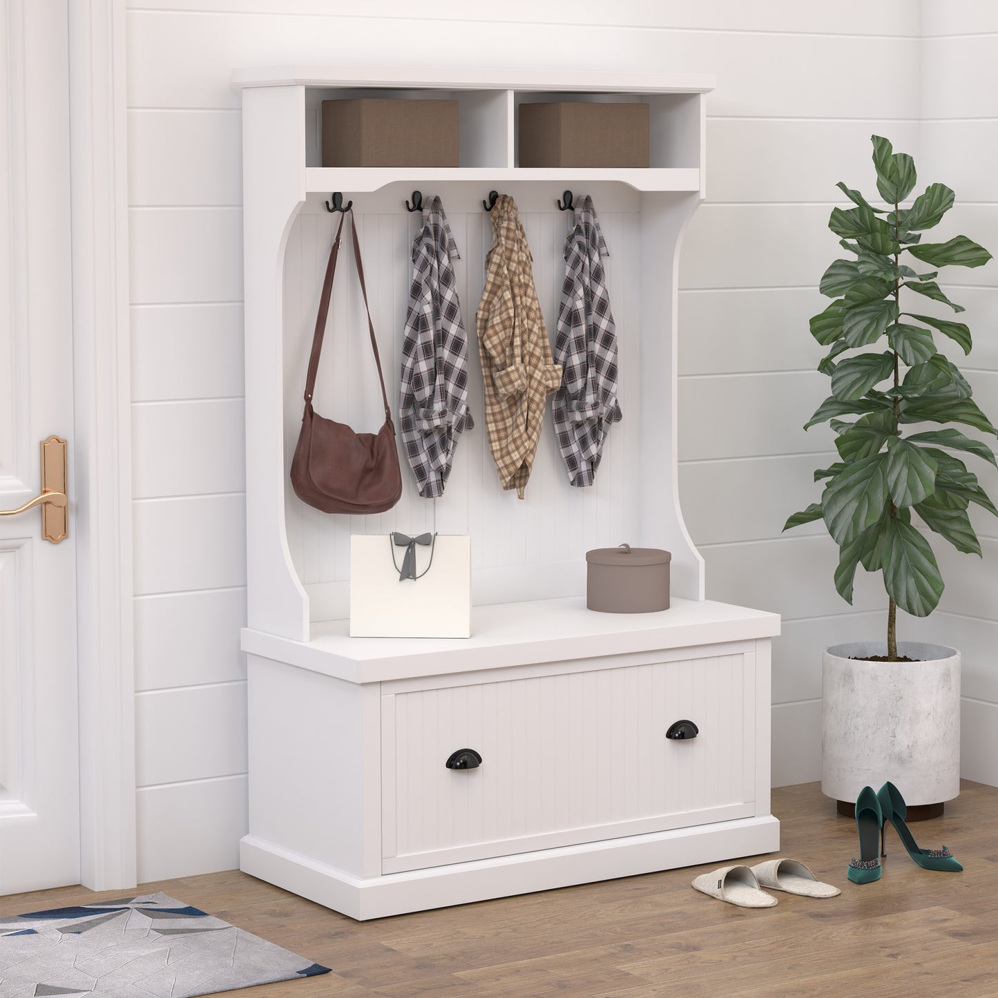 Hall Coat & Shoe Storage Cupboard Corner Hall Tree White