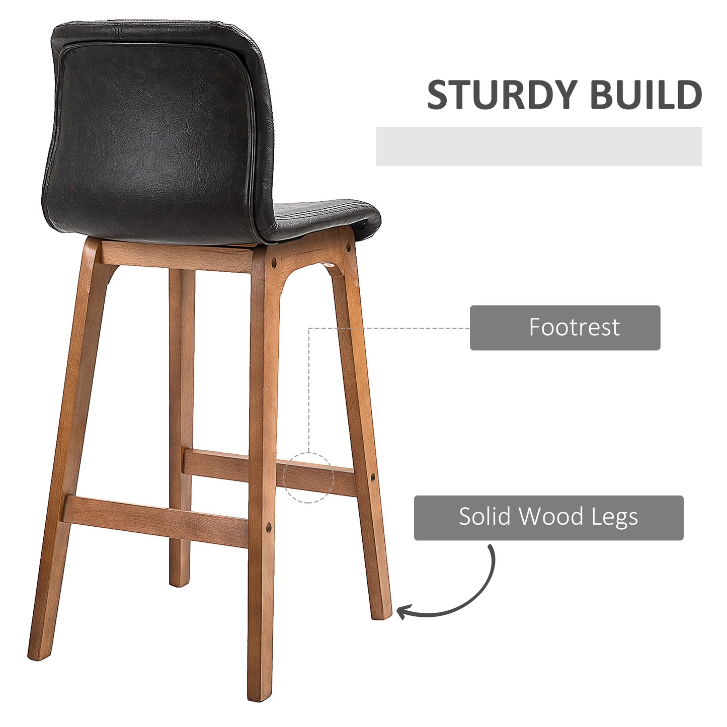 Modern Bar Stools Set of 2, Counter Height Bar Chair with PU Leather Wooden Frame Padding Seats for Dining Room Home Bar Brown