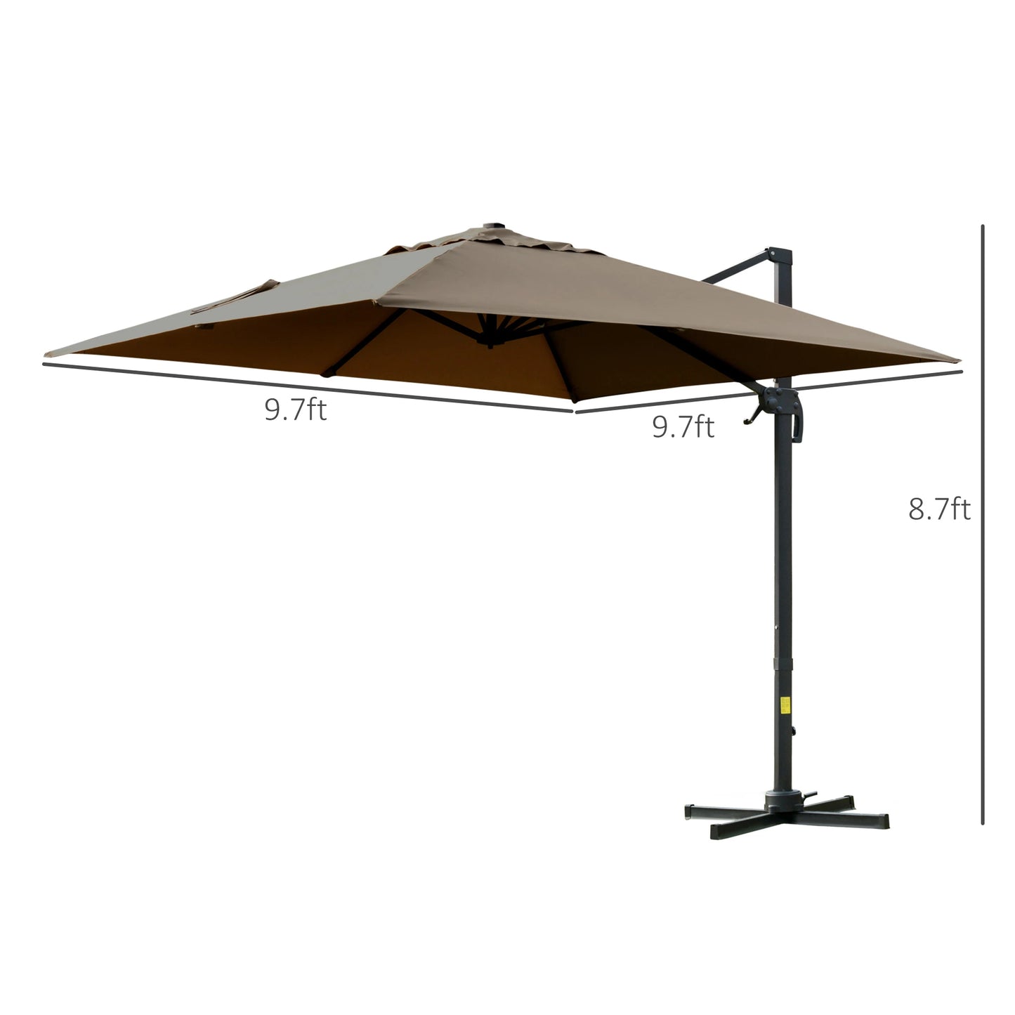 Outsunny 10x10ft Cantilever Umbrella Rotatable Square Top Market Parasol with 4 Adjustable Angle for Backyard Patio Outdoor Area Coffee