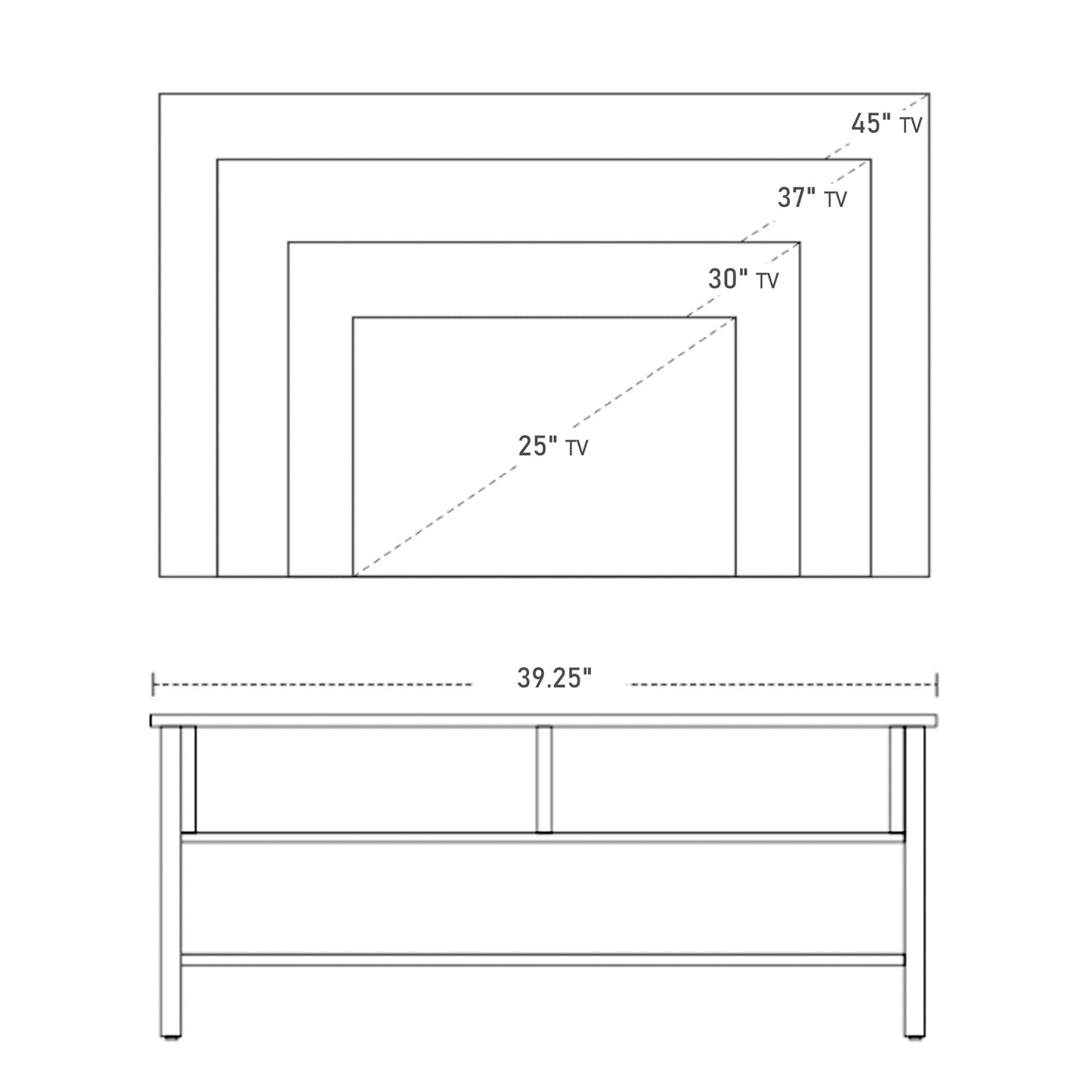 Mid-Century Modern Media Center TV Stand with 2 Cable Management Shelf 32" TV