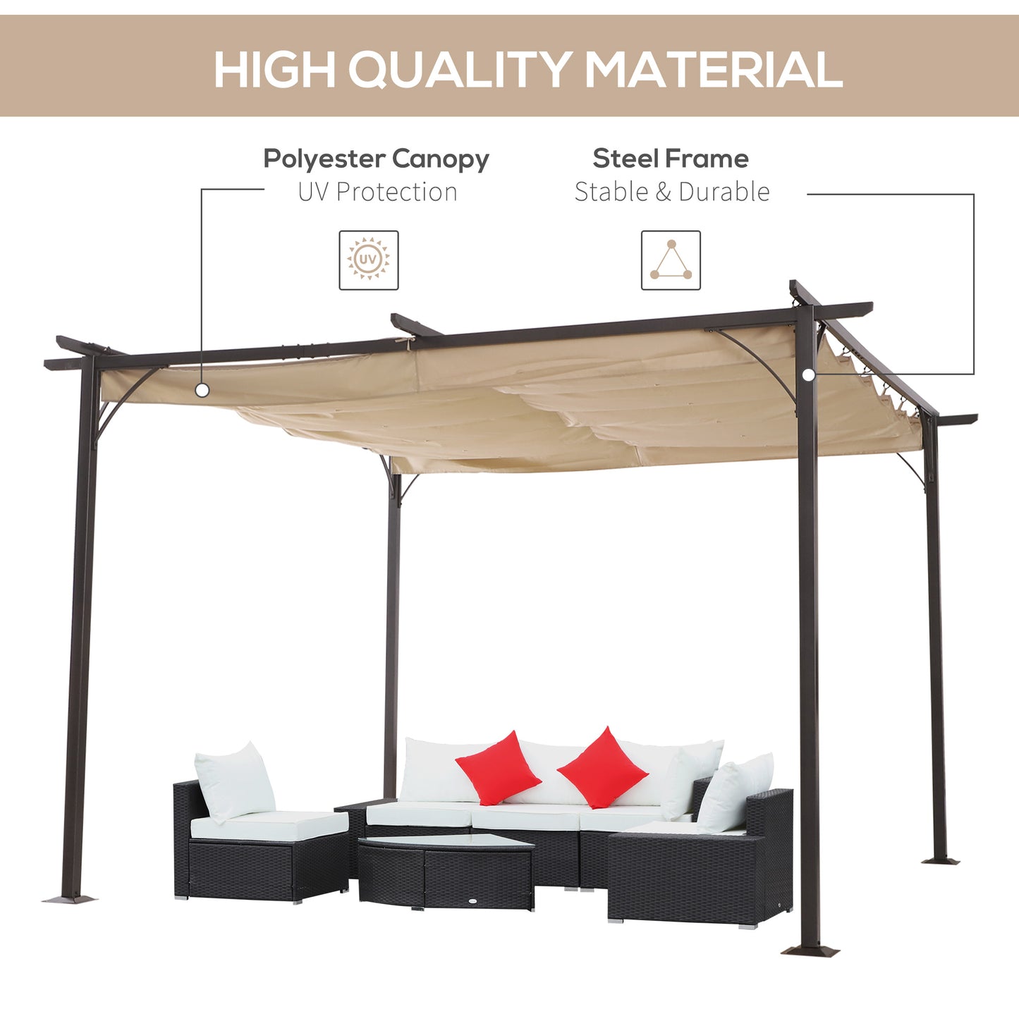 11.5’ Outdoor Pergola Gazebo Retractable Sun Shade Covered Backyard Patio Shelter