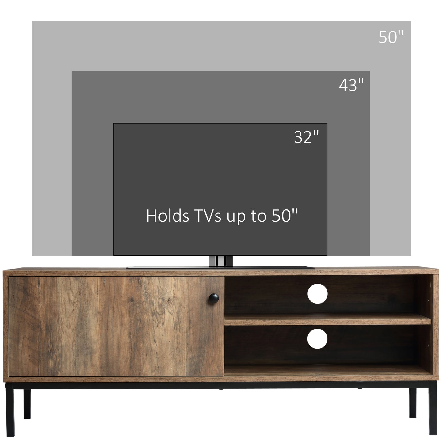 Retro TV Cabinet for TVs up to 50", TV Stand with 3 Compartments, Media Console with Sliding Door for Living Room, Coffee