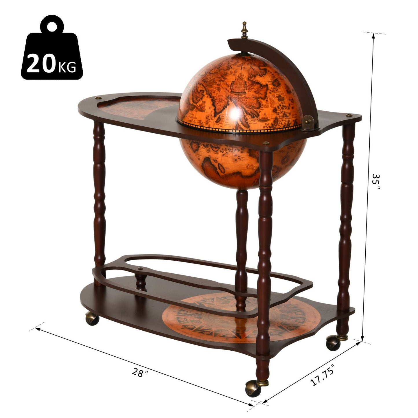 Globe Retro Style Mobile Mini Bar Drink Cabinet Wine Alcohol Beverage Trolley