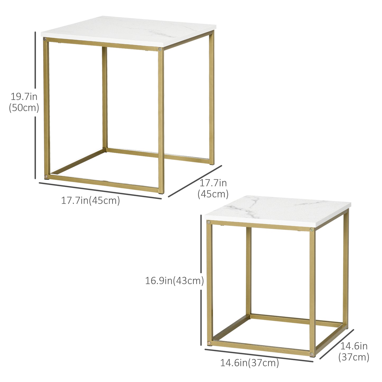 Square Nesting Tables Set of 2, Stacking Coffee Table Set with Metal Frame, Modern Coffee Table for Living Room, Bed Room, White