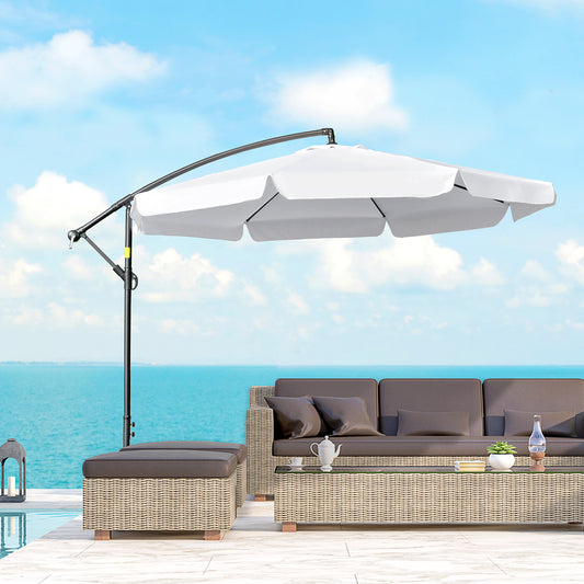 Outsunny 11FT Offset Hanging Patio Umbrella Cantilever Umbrella with Easy Tilt Adjustment, Cross Base and 8 Ribs for Backyard, Poolside, Lawn and Garden, White