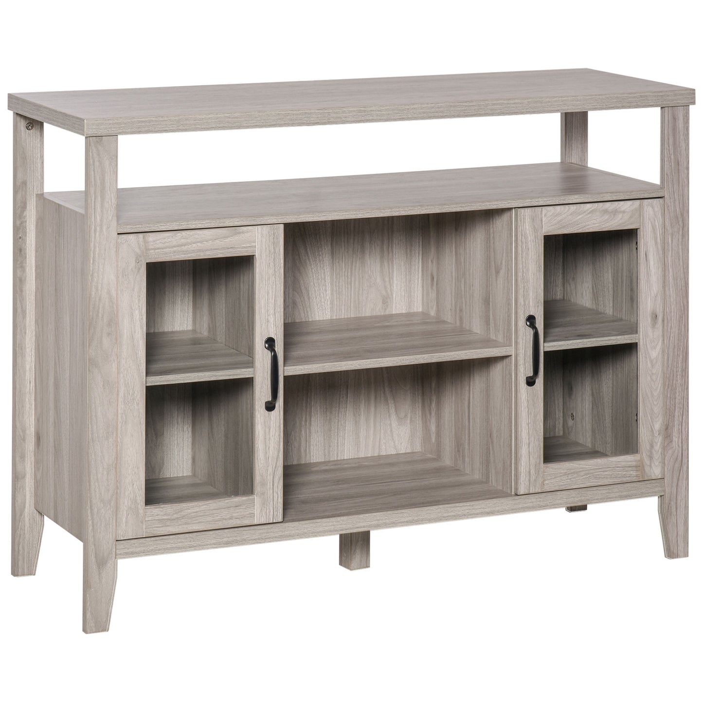 Rustic Style Sideboard Serving Buffet Storage Cabinet Cupboard with Glass Doors and Adjustable Shelves for Kitchen & Dining Area, Grey