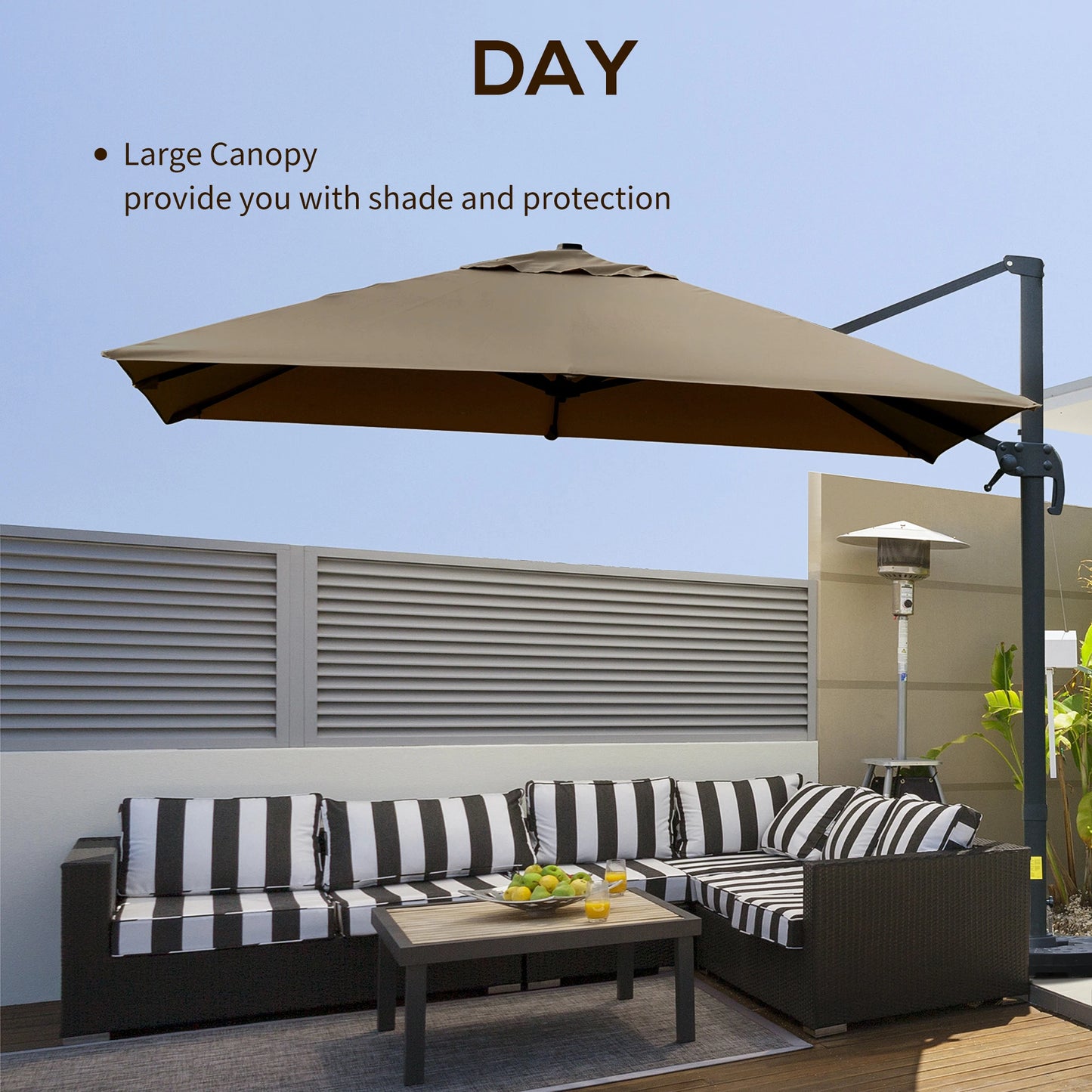 Outsunny 10x10ft Cantilever Umbrella Rotatable Square Top Market Parasol with 4 Adjustable Angle for Backyard Patio Outdoor Area Coffee