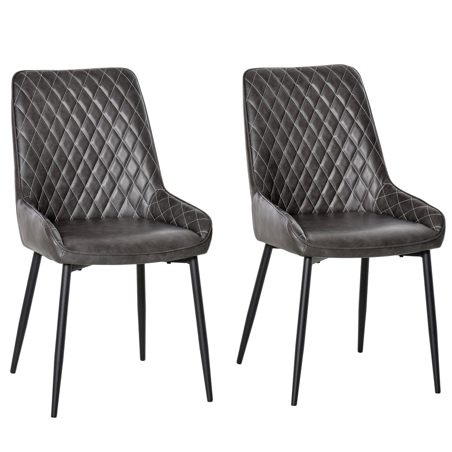 Retro Dining Chair Set of 2, PU Leather Upholstered Side Chairs for Kitchen Living Room with Metal Legs, Gray