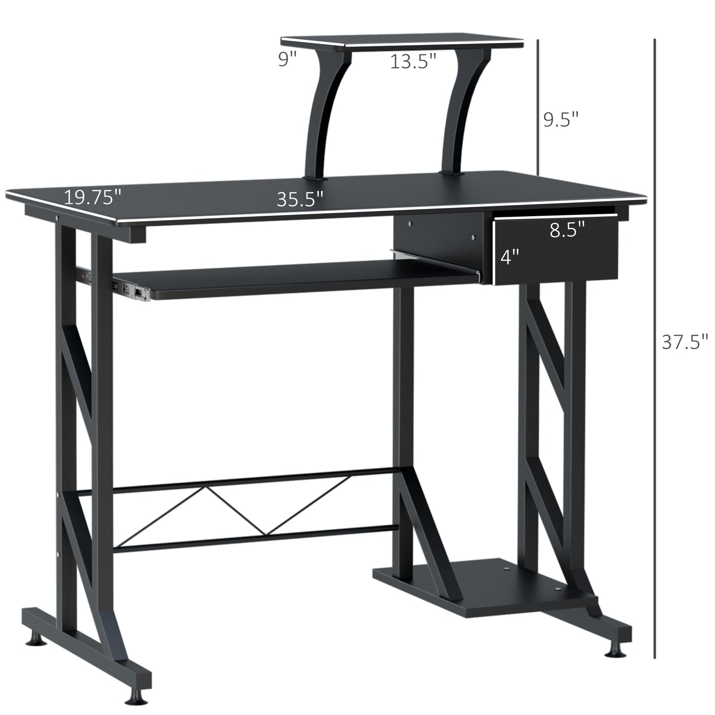 Computer Desk with Keyboard Tray, Writing Desk with Drawer, Workstation for Home Office, Black (35.4"Lx19.7"Wx37.4"H)