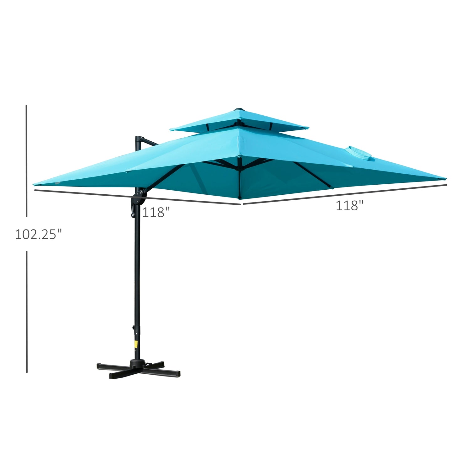 Outsunny 10' x 10' Patio Umbrella Outdoor Square Cantilever Offset Umbrella Aluminum with 360° Rotation, 5 Adjustable Tilt Angles and Umbrella Cover, Light Blue