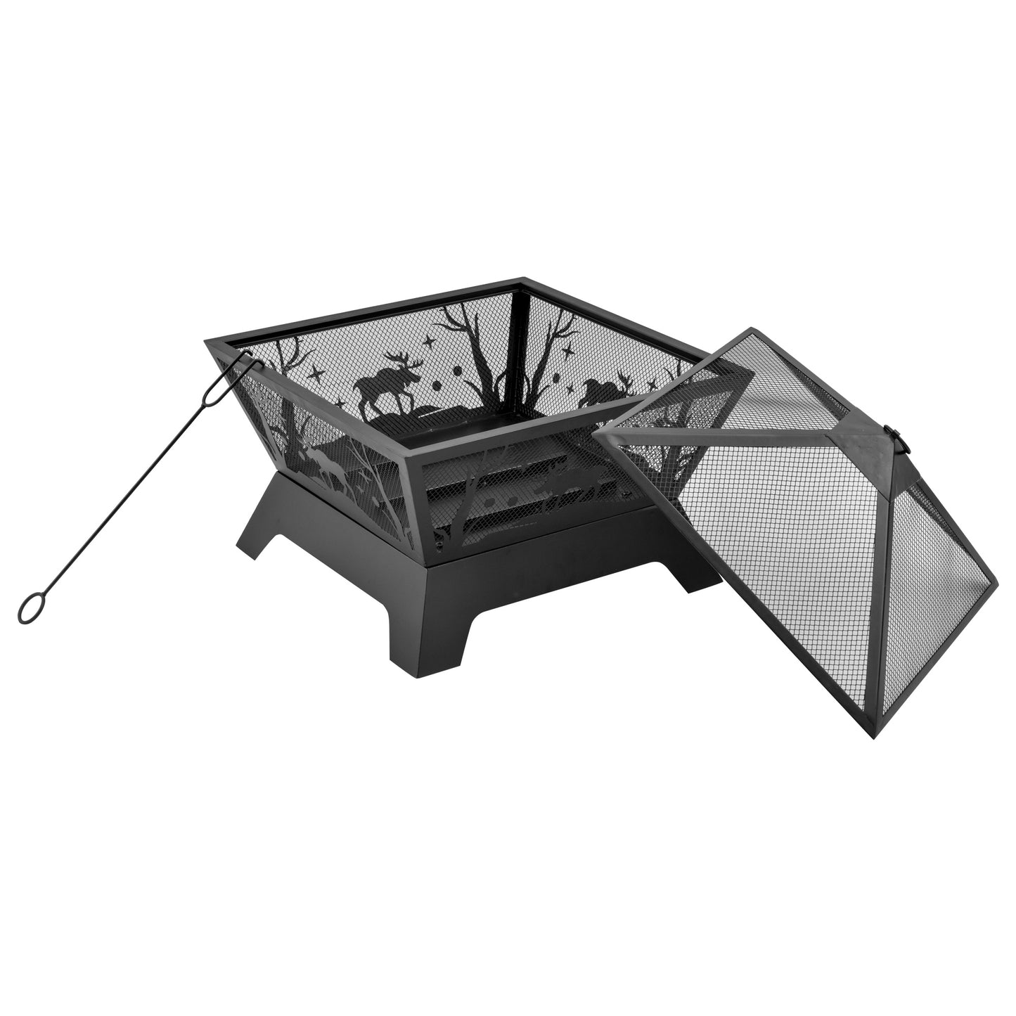 Outsunny 22'' Outdoor Fire Pit, Portable Wood Burning Firepit with Spark Screen, Poker for Patio, BBQ, Camping, Black