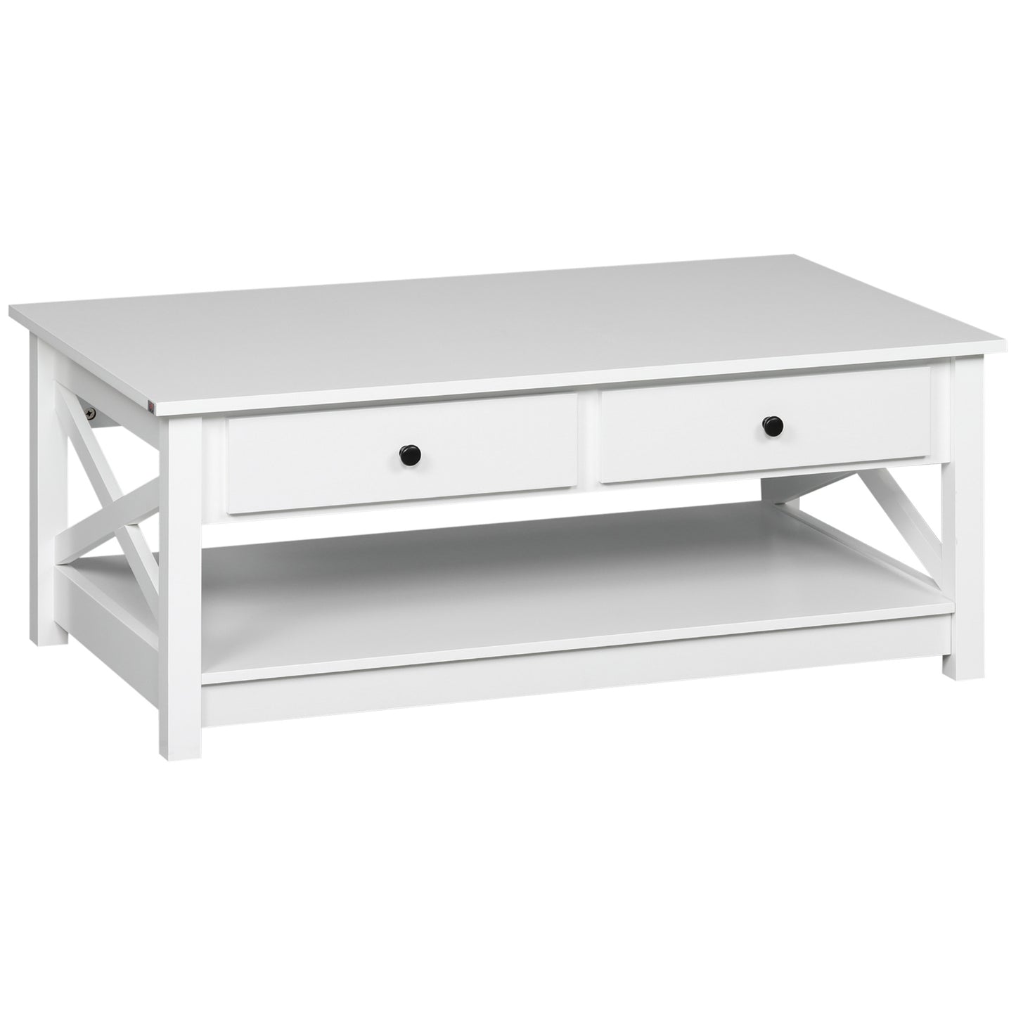 Coffee Table with Storage Drawers and Open Shelf, Modern Centre Table for Living Room, White