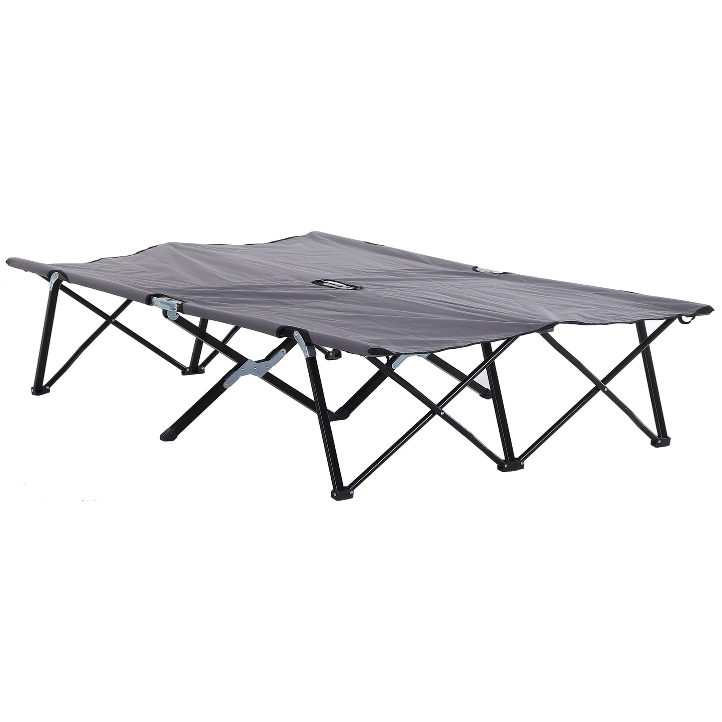 Outsunny 76" Two Person Folding Camping Cot Outdoor Portable Double Cot Wide Military Sleeping Bed w/ Carrying Bag Grey