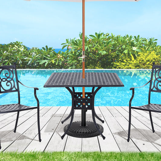 Outsunny 36" x 36" Square Metal Outdoor Patio Bistro Table with Umbrella Hole, Black