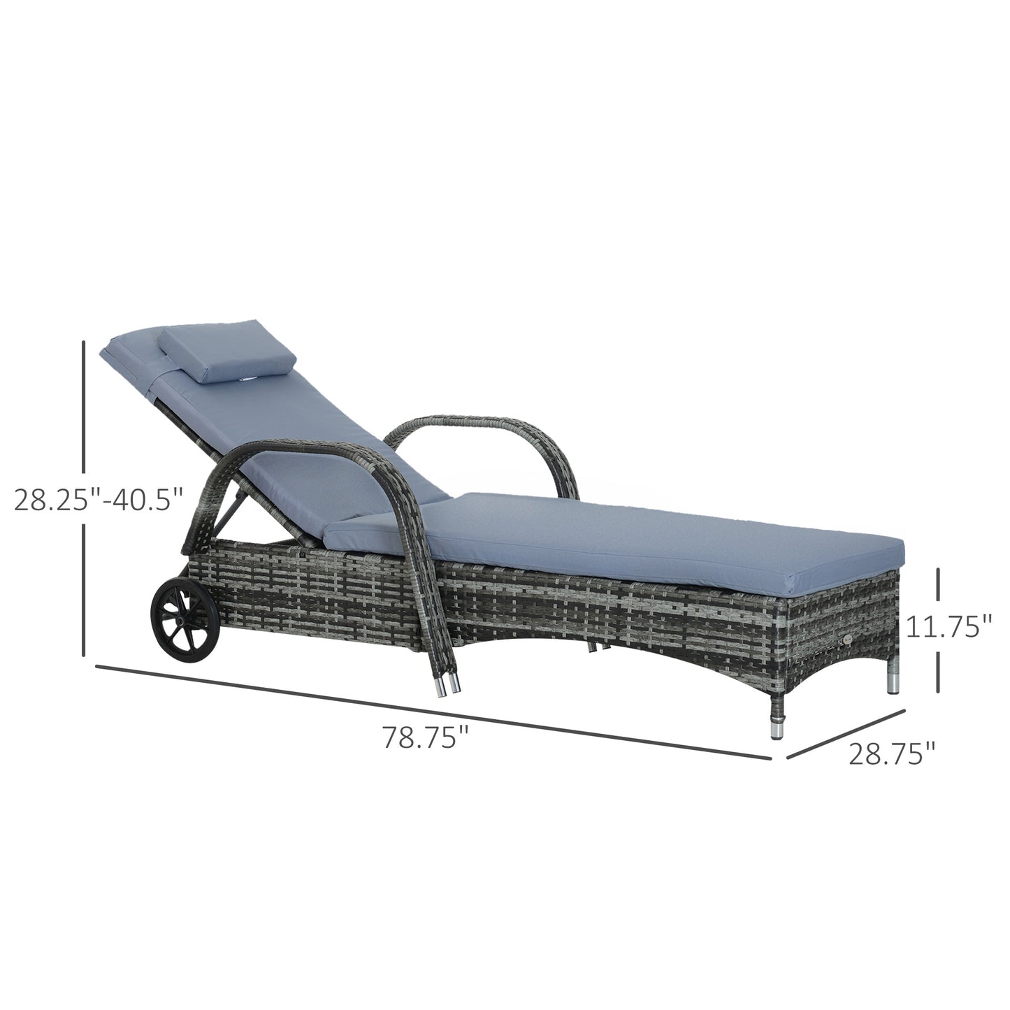 Outsunny Outdoor PE Rattan Wicker Chaise Lounge Chair with Height Adjustable Backrest & Durable Material, Grey