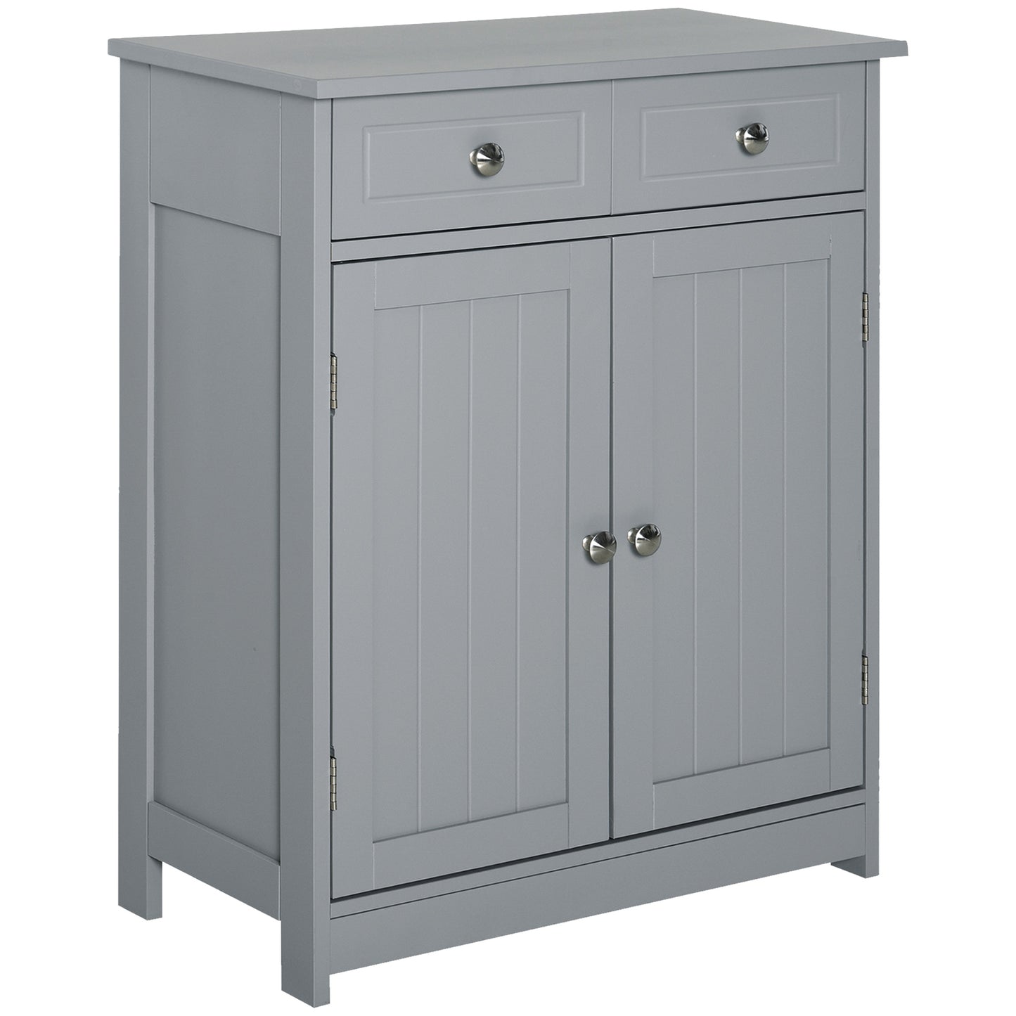 Freestanding Bathroom Storage Cabinet Organizer Floor Tower with 2 Door, 2 Drawers, Adjustable Shelf, Grey