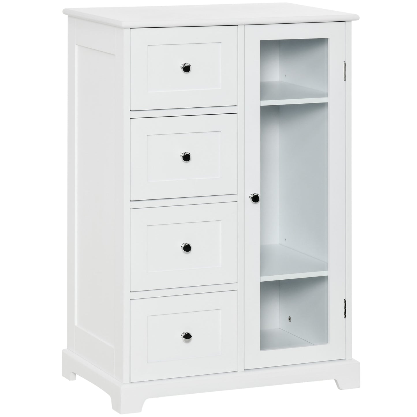 Floor Cabinet with Glass Door & 4 Drawers, Sideboard, Bathroom Storage Cabinet with Adjustable Shelf, for Living Room, Entryway, White